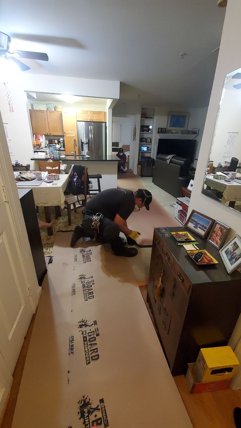 Continued dehumidification monitoring as structural drying progresses through mid-to-late restoration stages.
