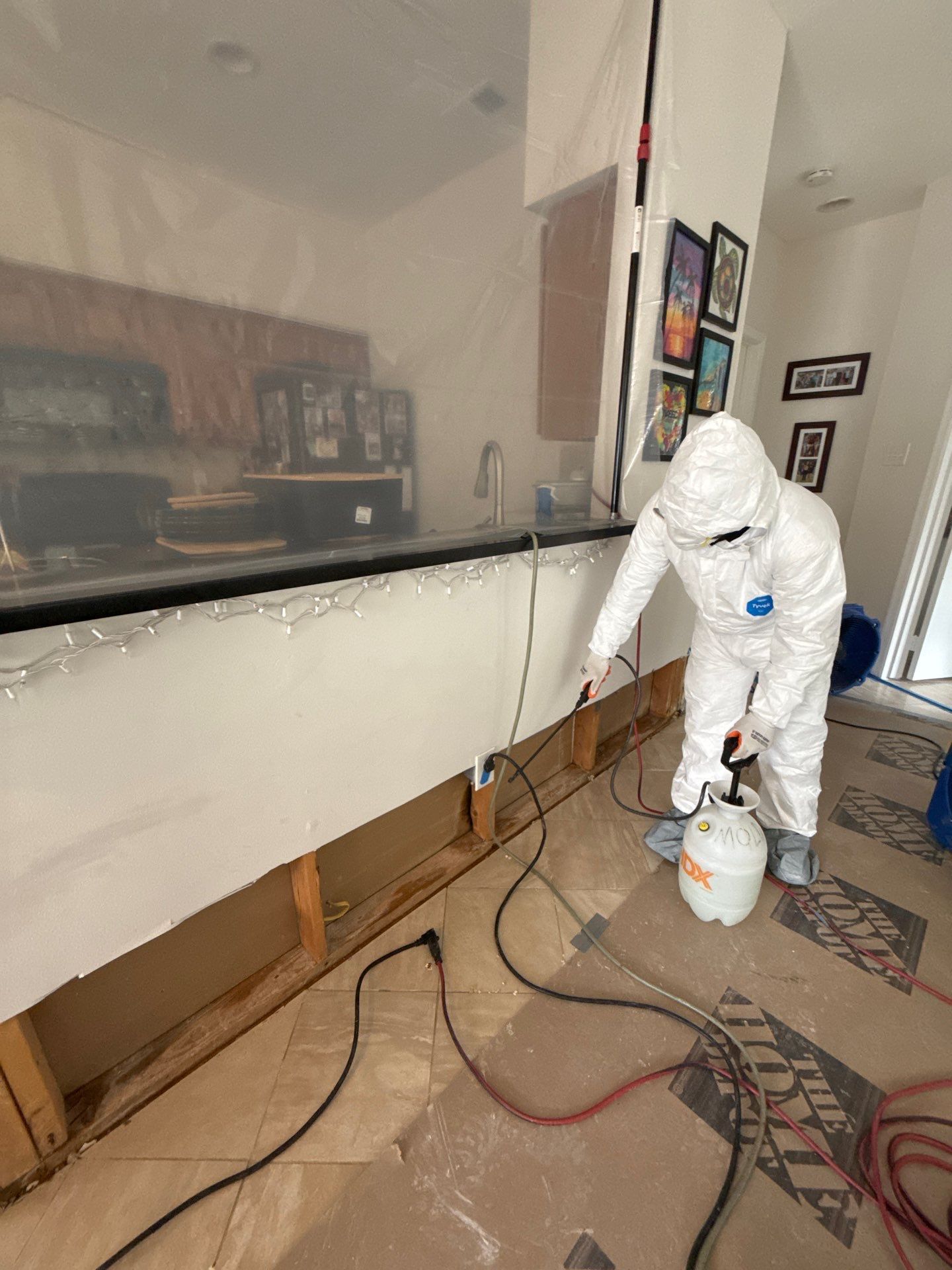 Structural drying equipment positioned within containment during Fairfax mold remediation work.