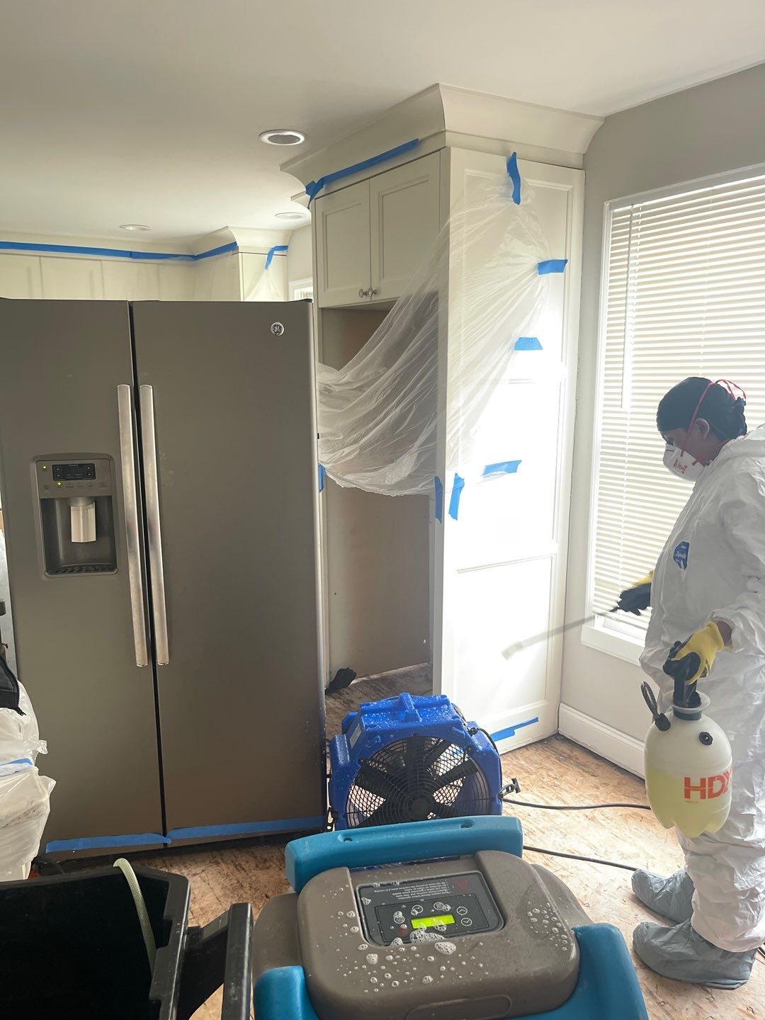 Completed water damage restoration in Arlington with affected areas sanitized and dried.