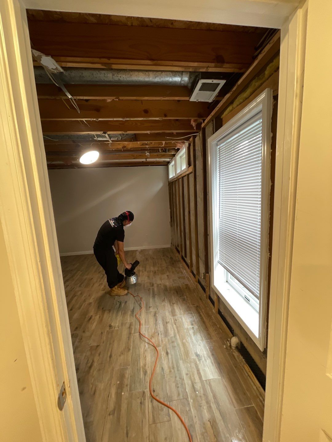 Initial assessment of water damage and mold growth in Arlington home before restoration begins.