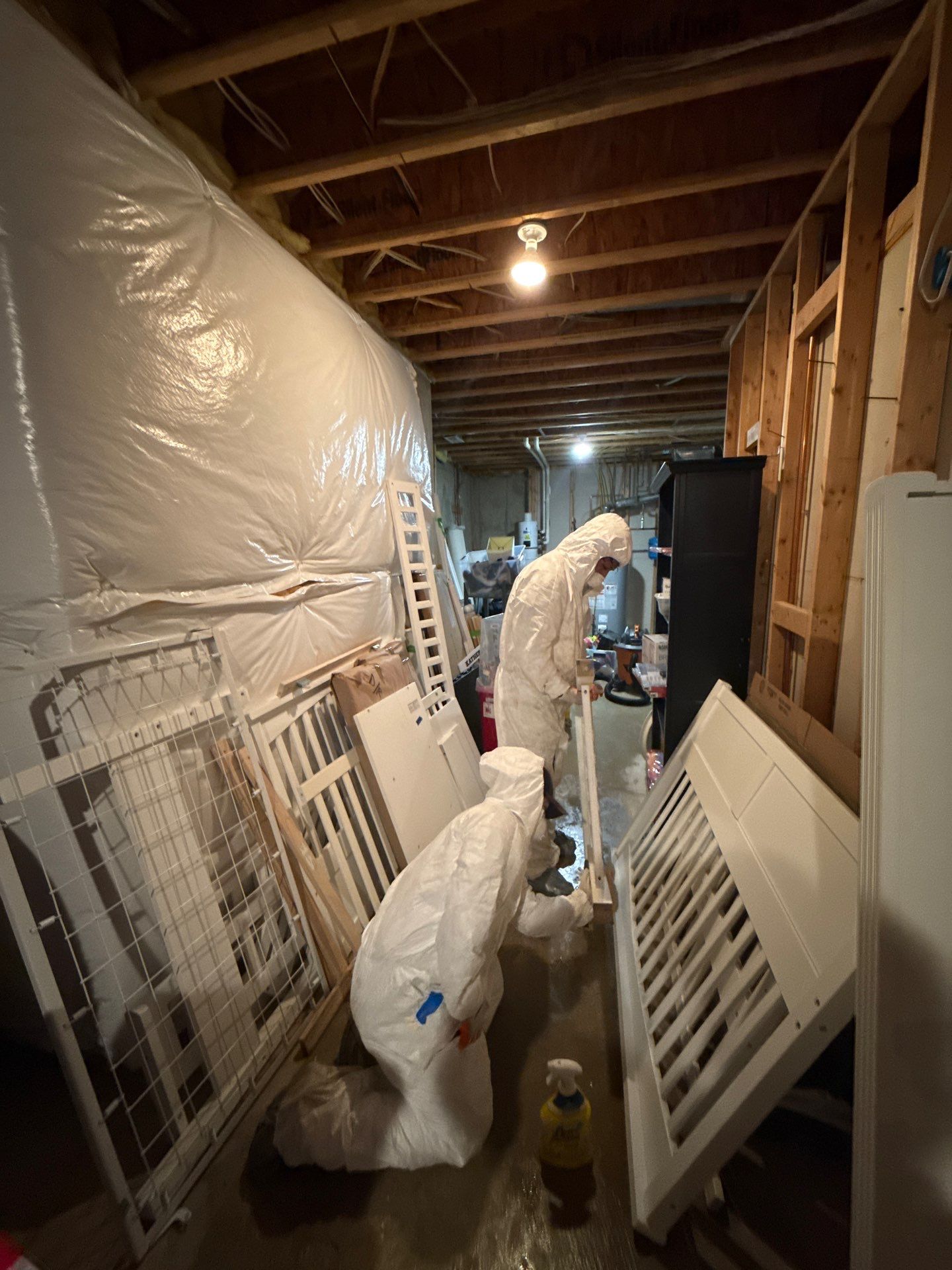 Containment removed and area sanitized following mold remediation in Fairfax.