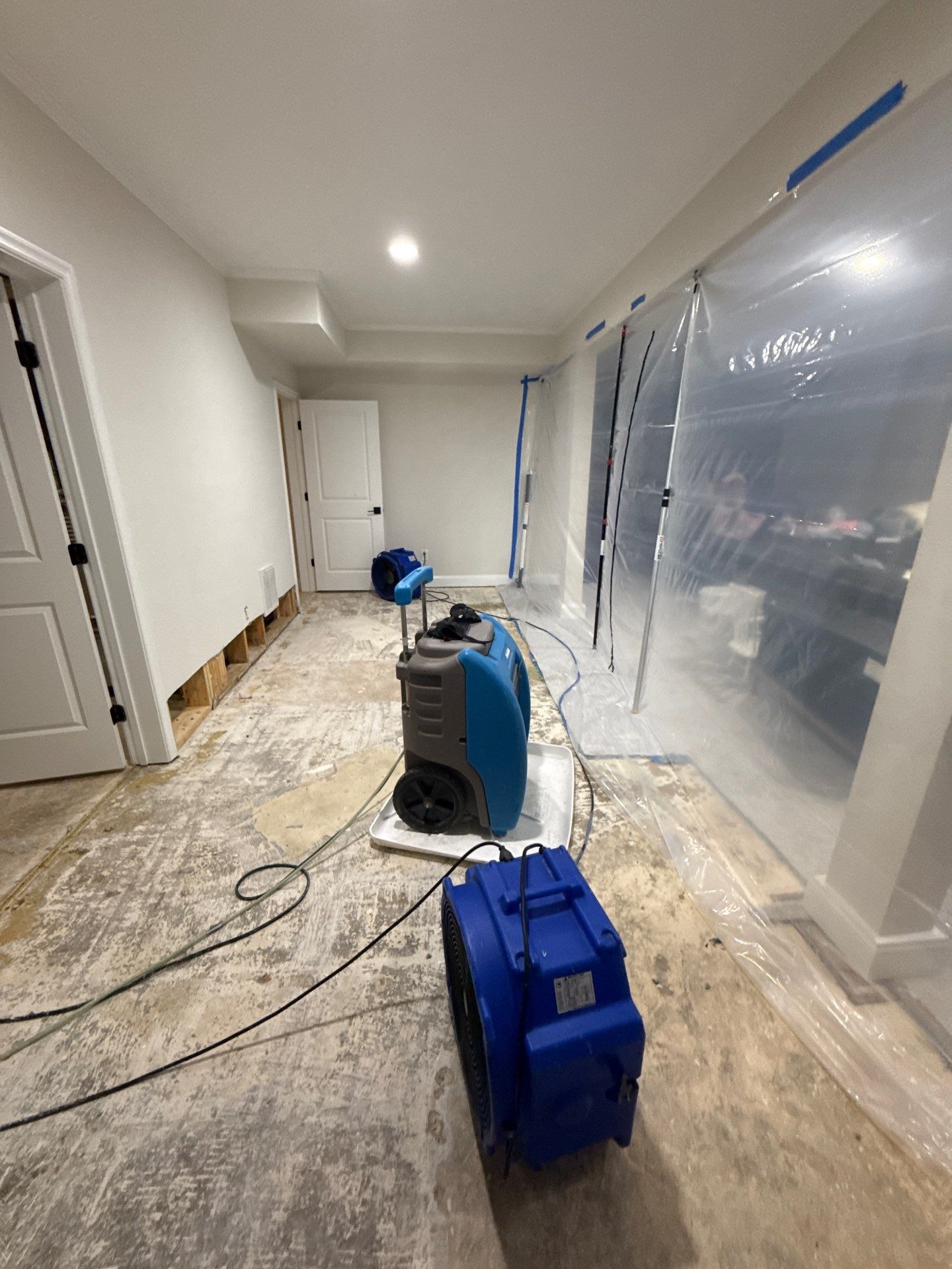 Antimicrobial treatment applied to structural surfaces during mold remediation process.