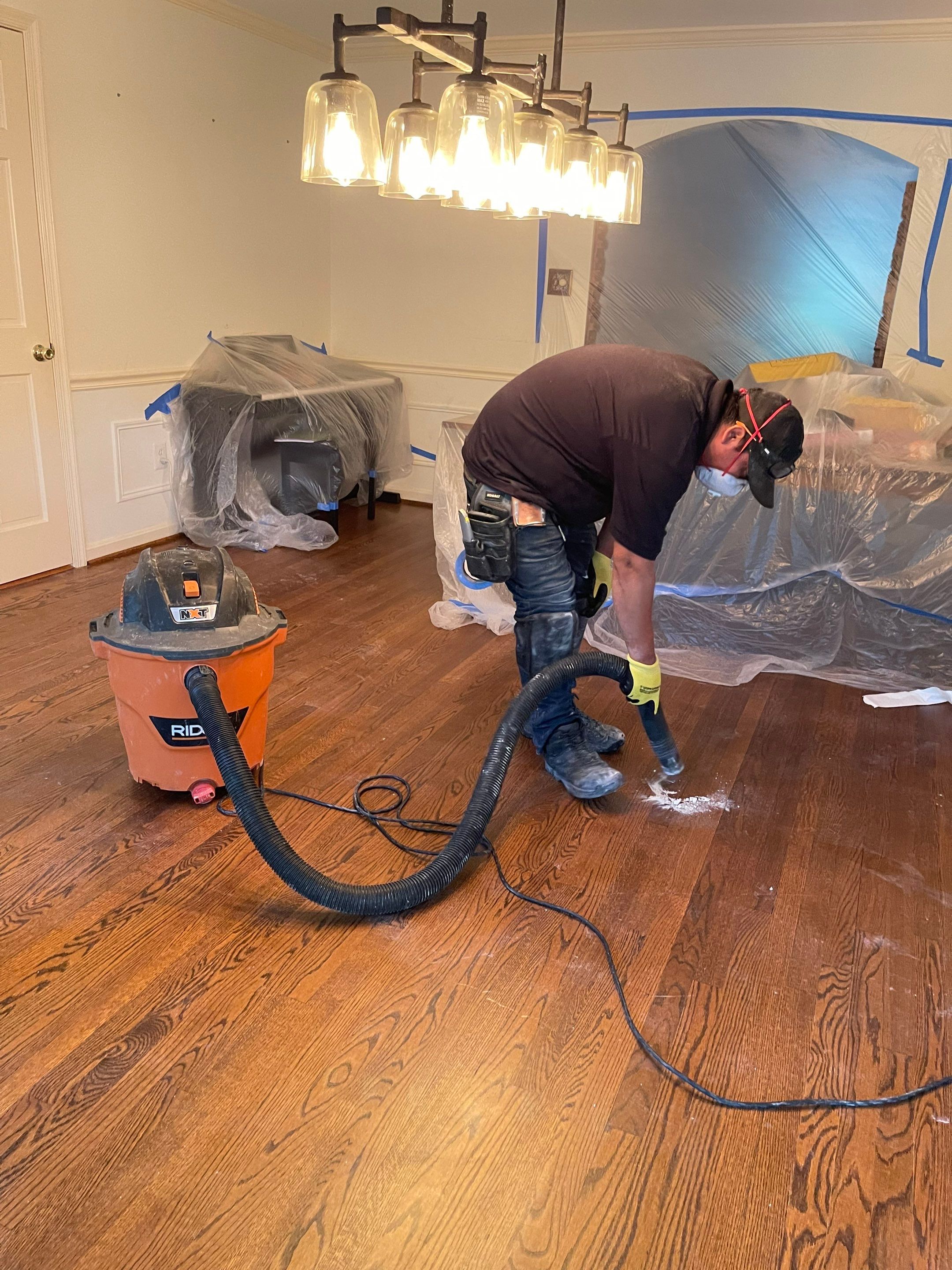 Final-stage water damage restoration in McLean with ceiling repair completion and equipment removal.