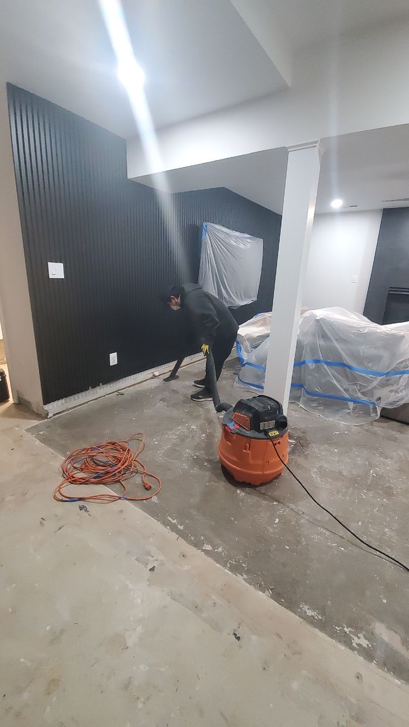 Continued drying operations with equipment monitoring moisture levels throughout the affected spaces in the home.