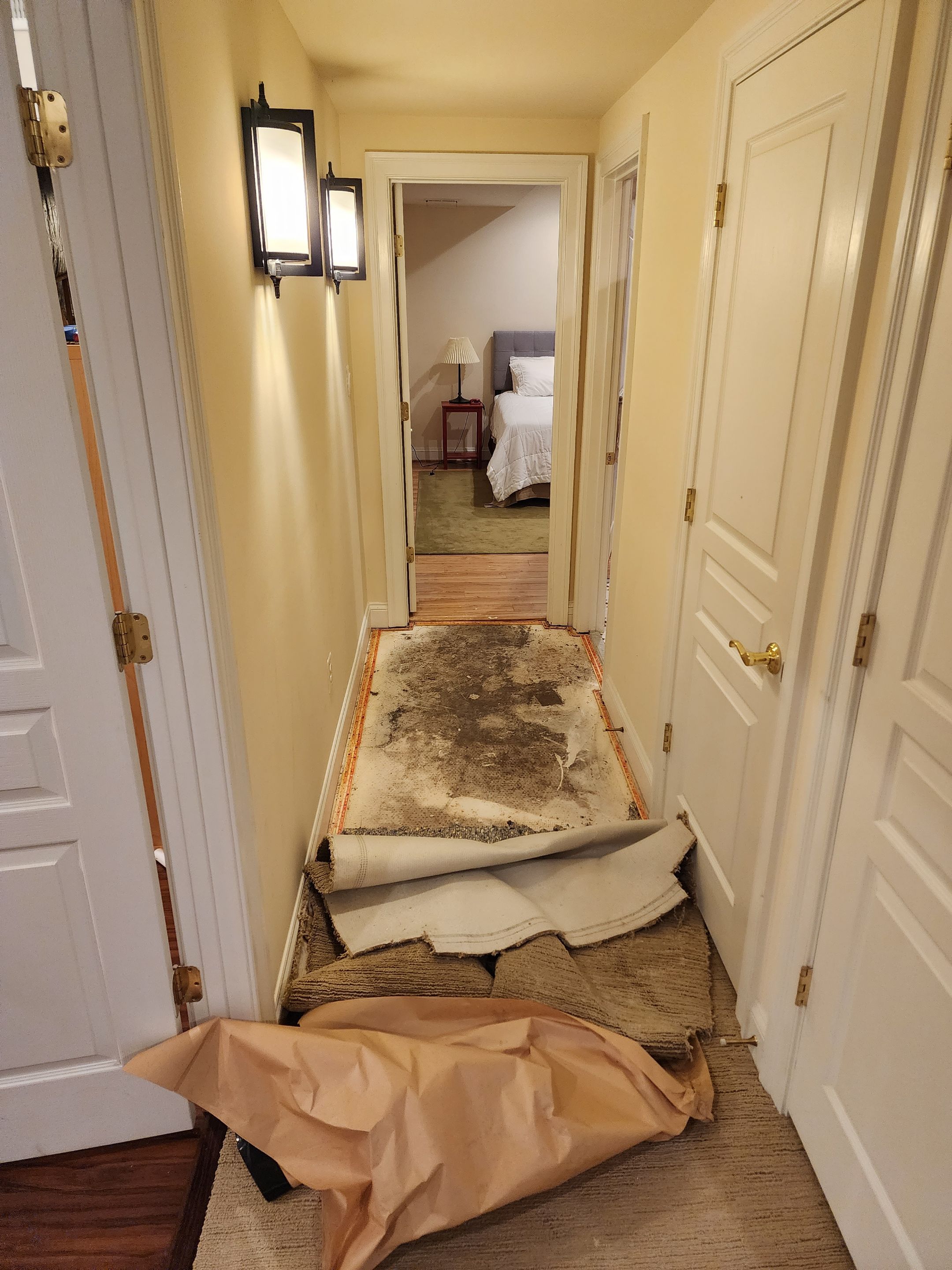 Standing water extraction underway during water damage restoration in Leesburg, Virginia.