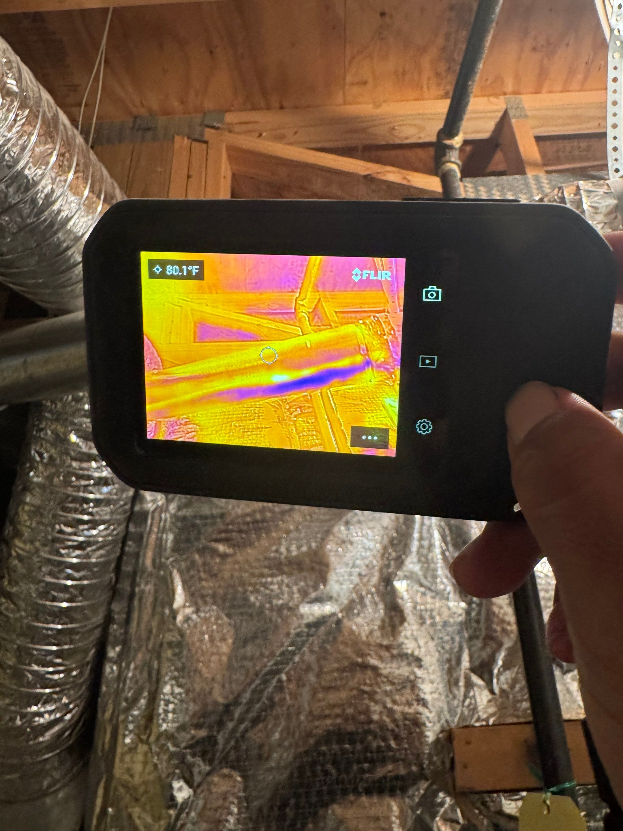 Thermal imaging inspection documenting moisture in Sterling water damage restoration.