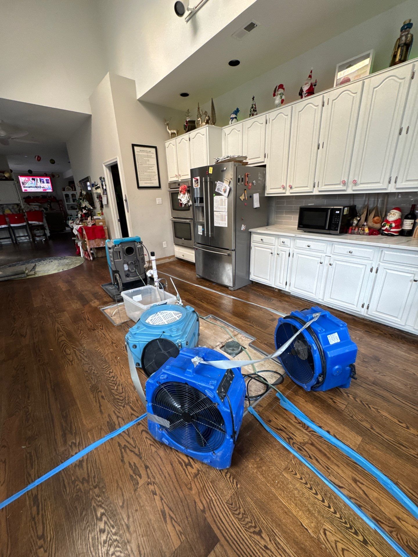 Structural drying equipment positioned to remove moisture from affected areas.