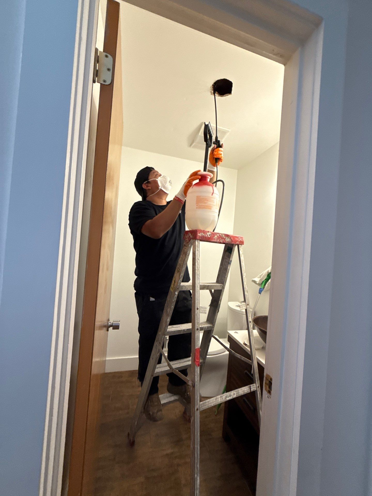 Antimicrobial application to cleaned structural surfaces before reconstruction.