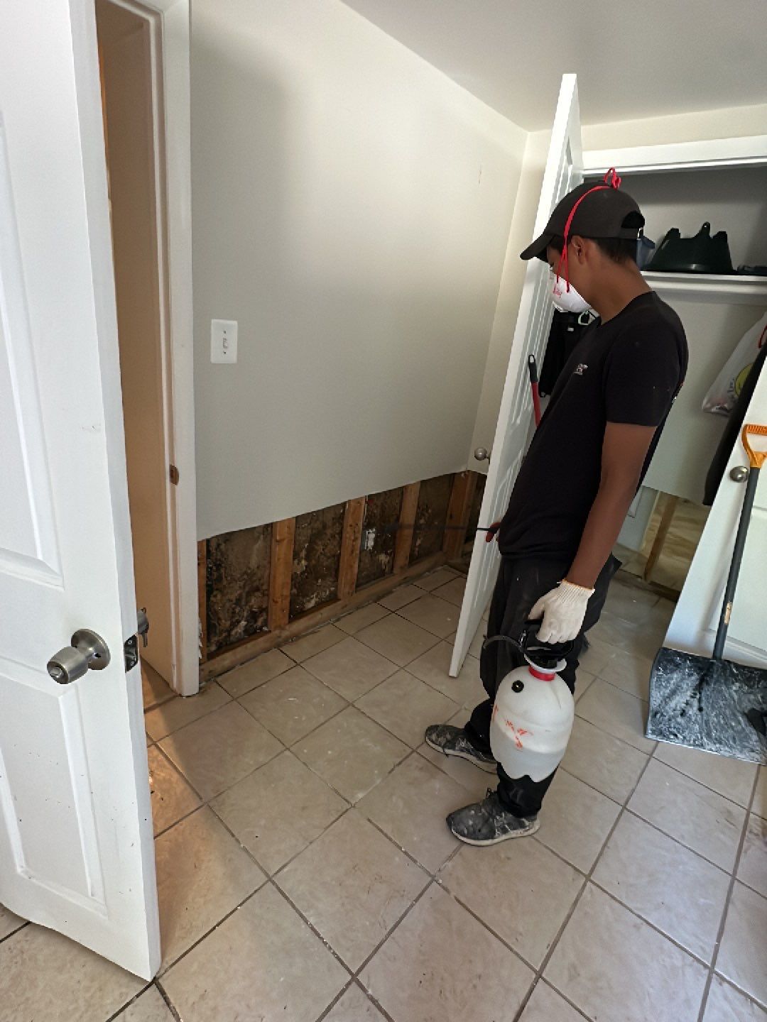 Final-stage water damage restoration in Oakton showing completed drying and sanitization of the affected space.