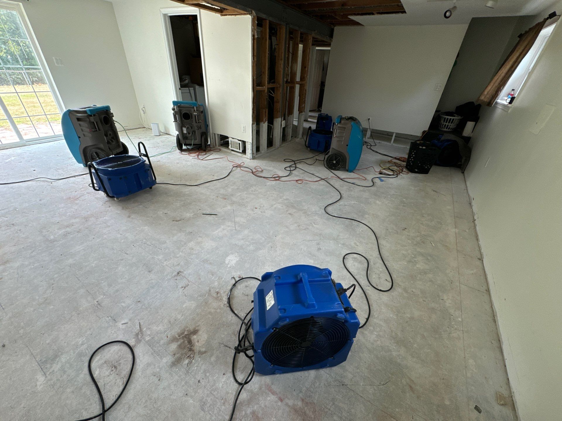 Thermal inspection documents drying progress in wall cavities and structural components.