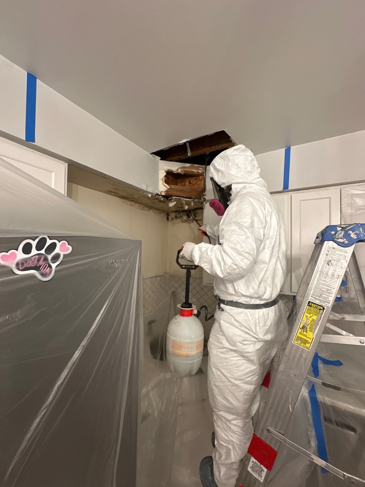 Ceiling repair completed following mold remediation containment removal in Woodbridge.