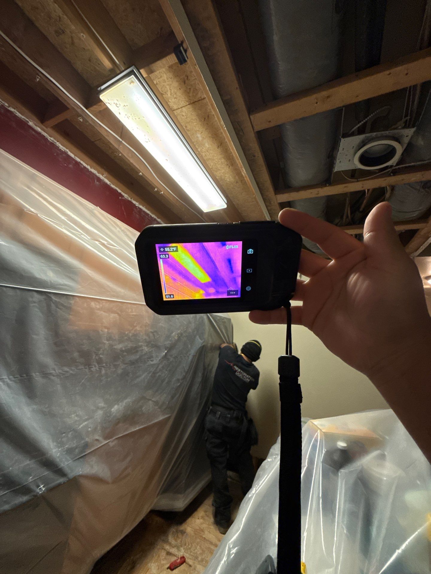 Antimicrobial application to framing before reconstruction begins.