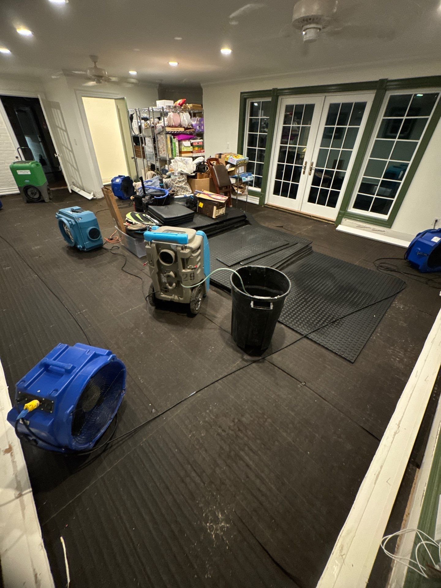 Completed water damage restoration in McLean showing dried and prepared surfaces.