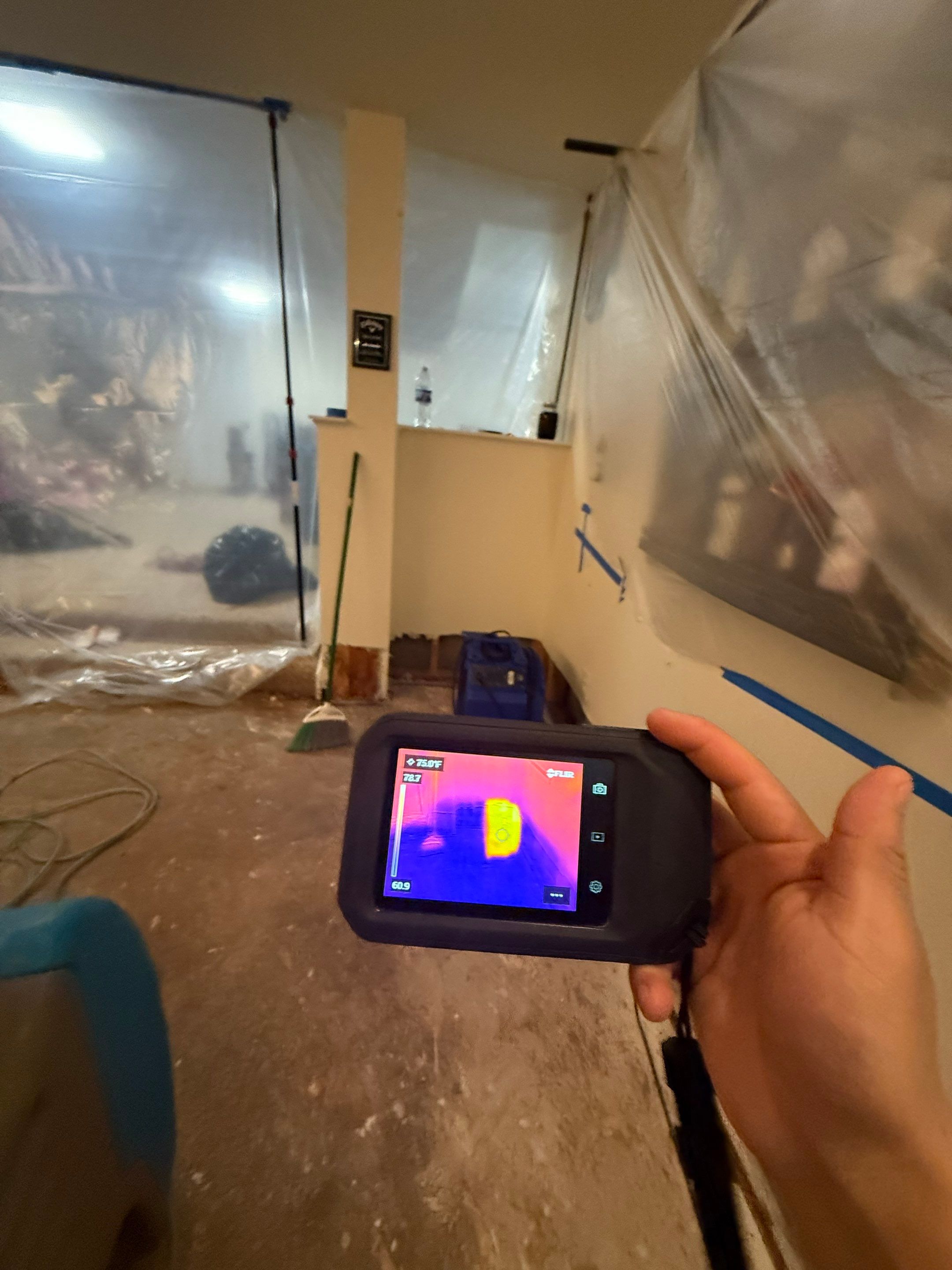 Final inspection confirming moisture levels normalized after mold remediation completion.