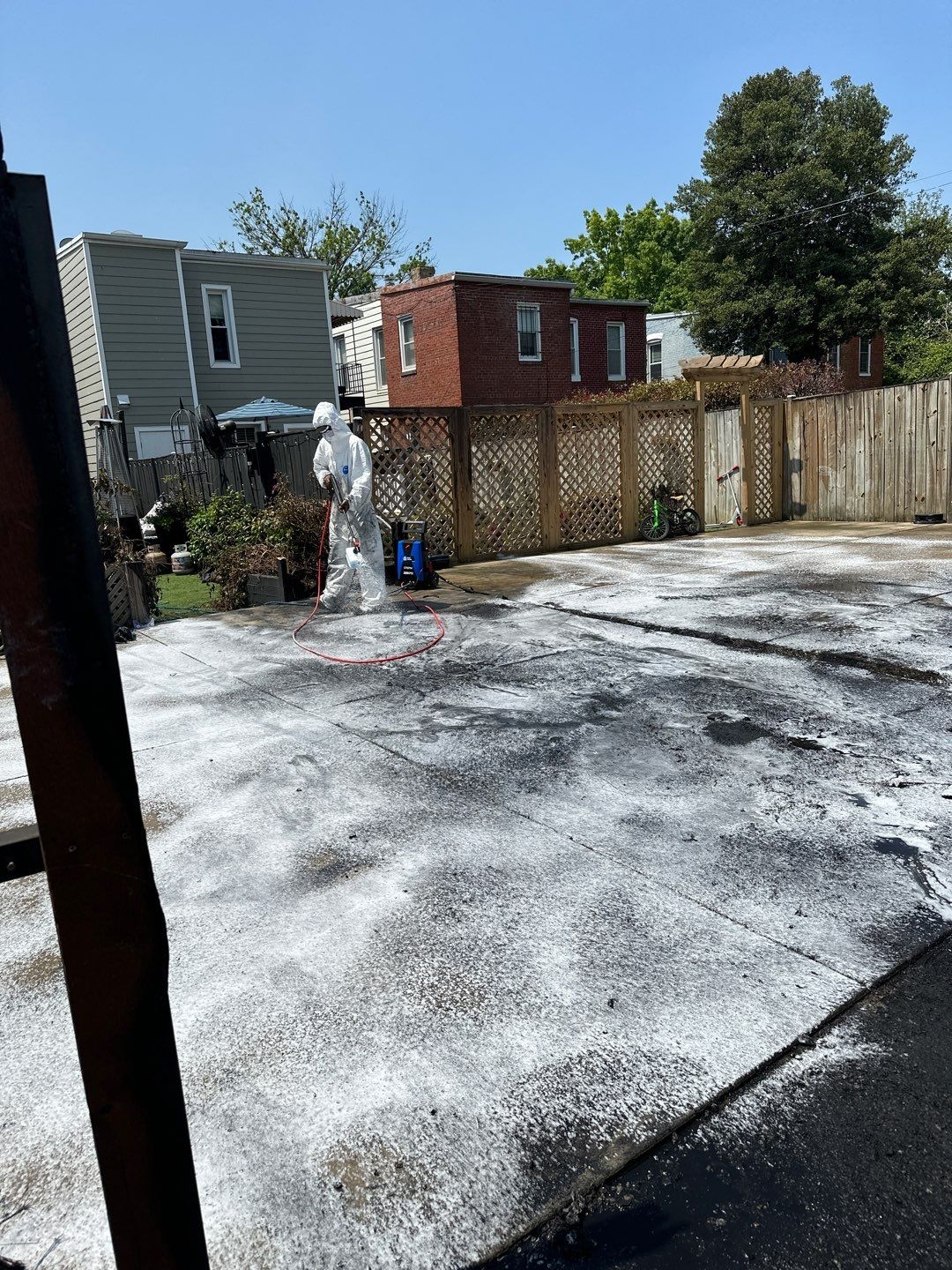 Soot removal in progress during fire restoration work in Washington