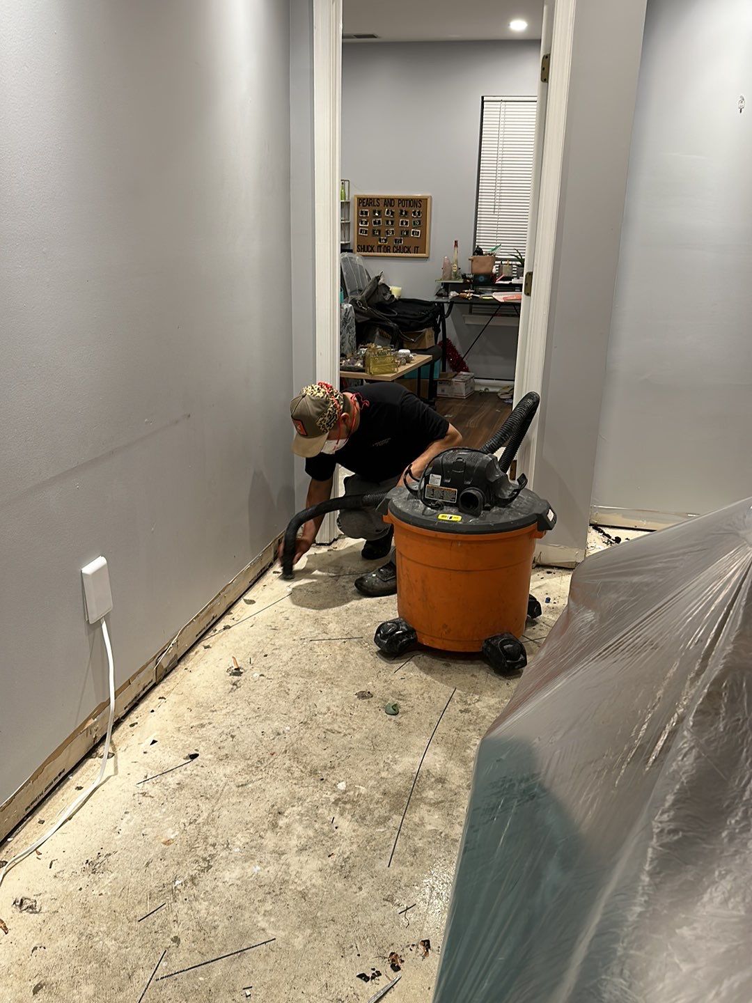 Continued dehumidification and structural drying as moisture levels decrease across the remediation area.