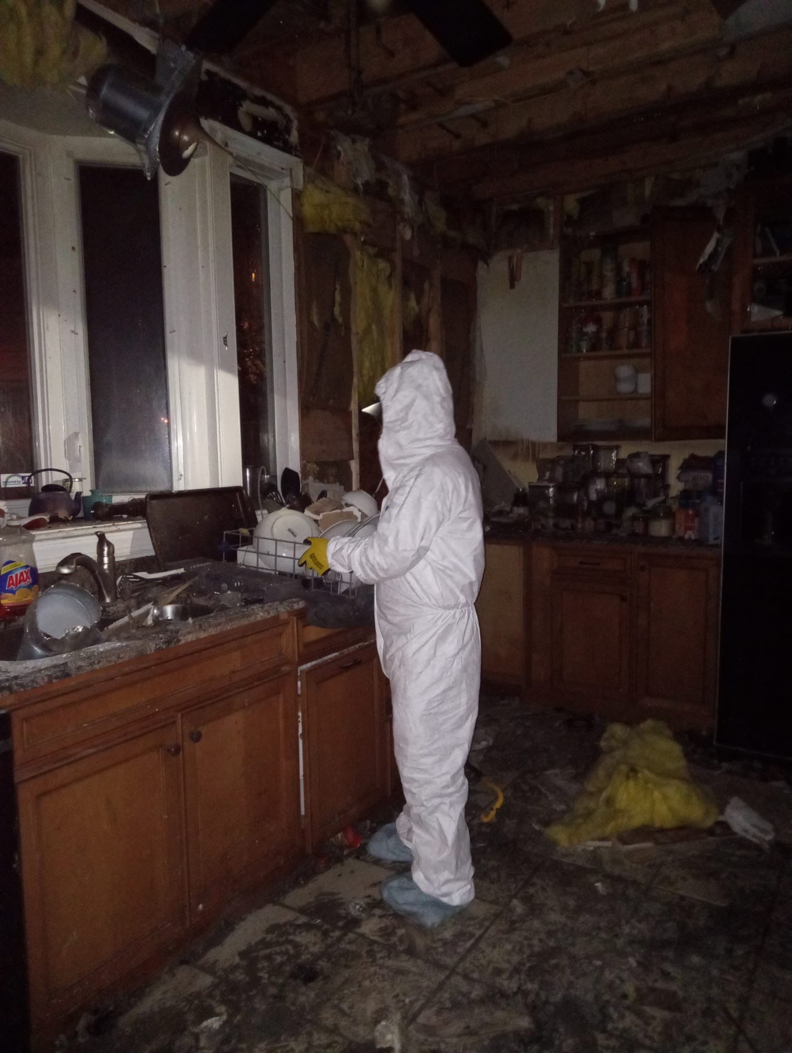 Ceiling repair completion in Washington water damage restoration, structural integrity restored.