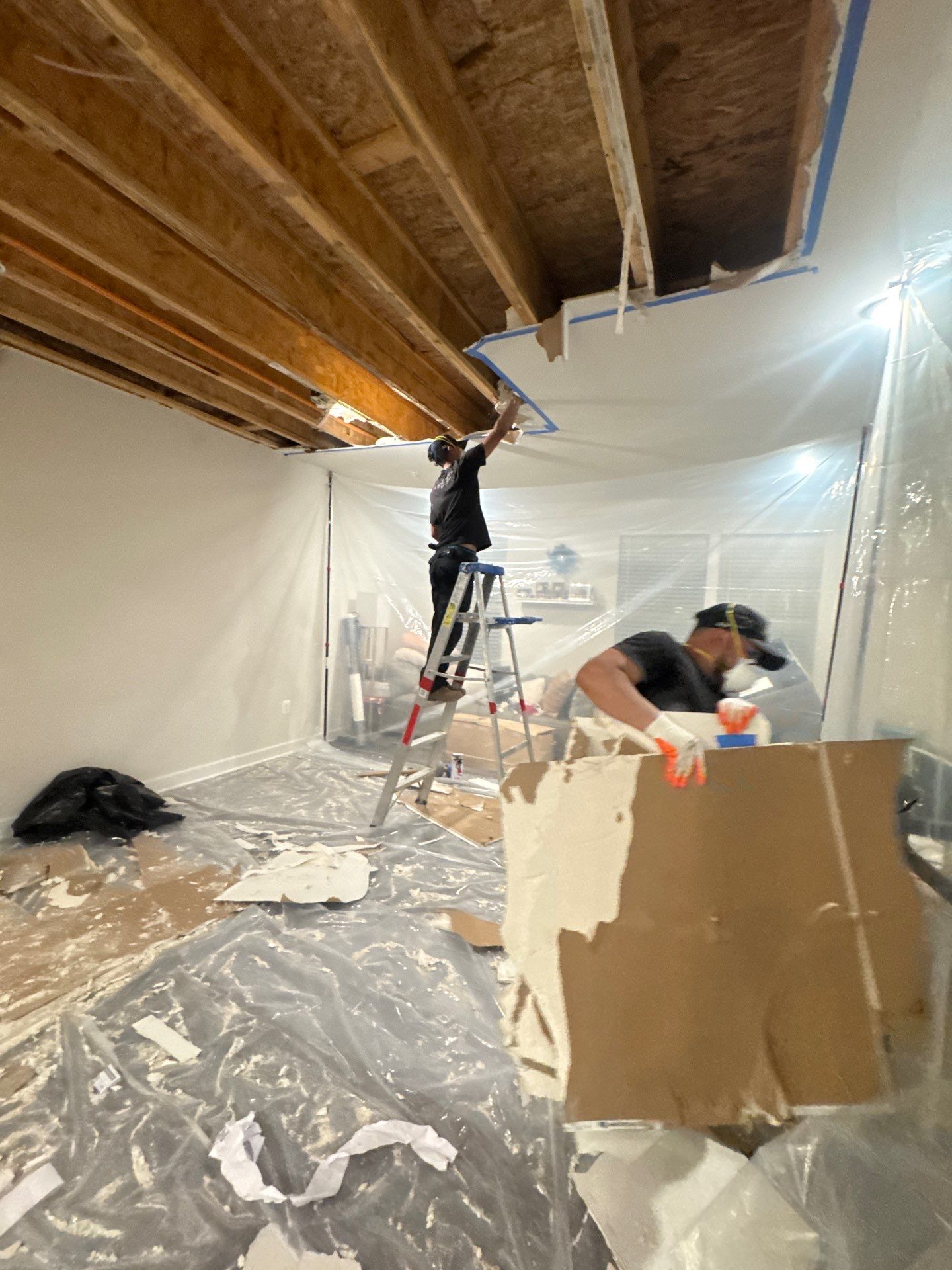 Ceiling repair completed and containment removed following mold remediation in Brandywine.