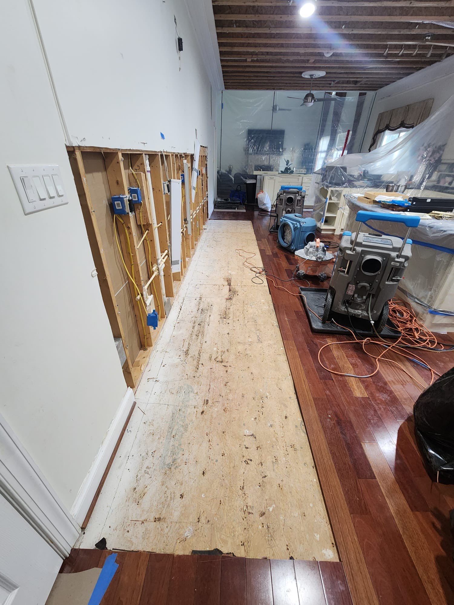 Ceiling repair completion and final drying verification in Marlboro mold remediation project.