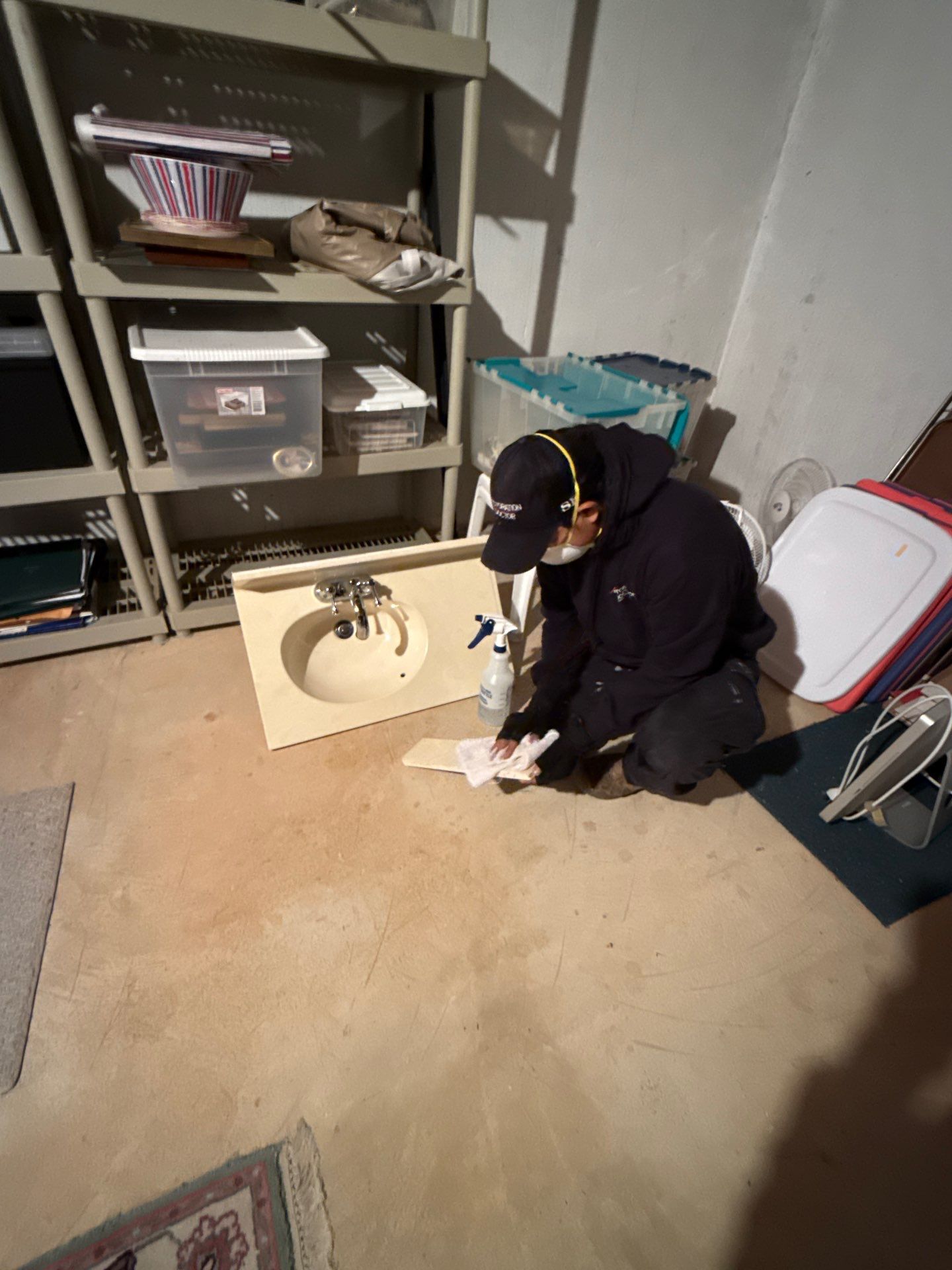 Structural drying equipment positioned throughout affected room during water damage mitigation in Silver Spring.