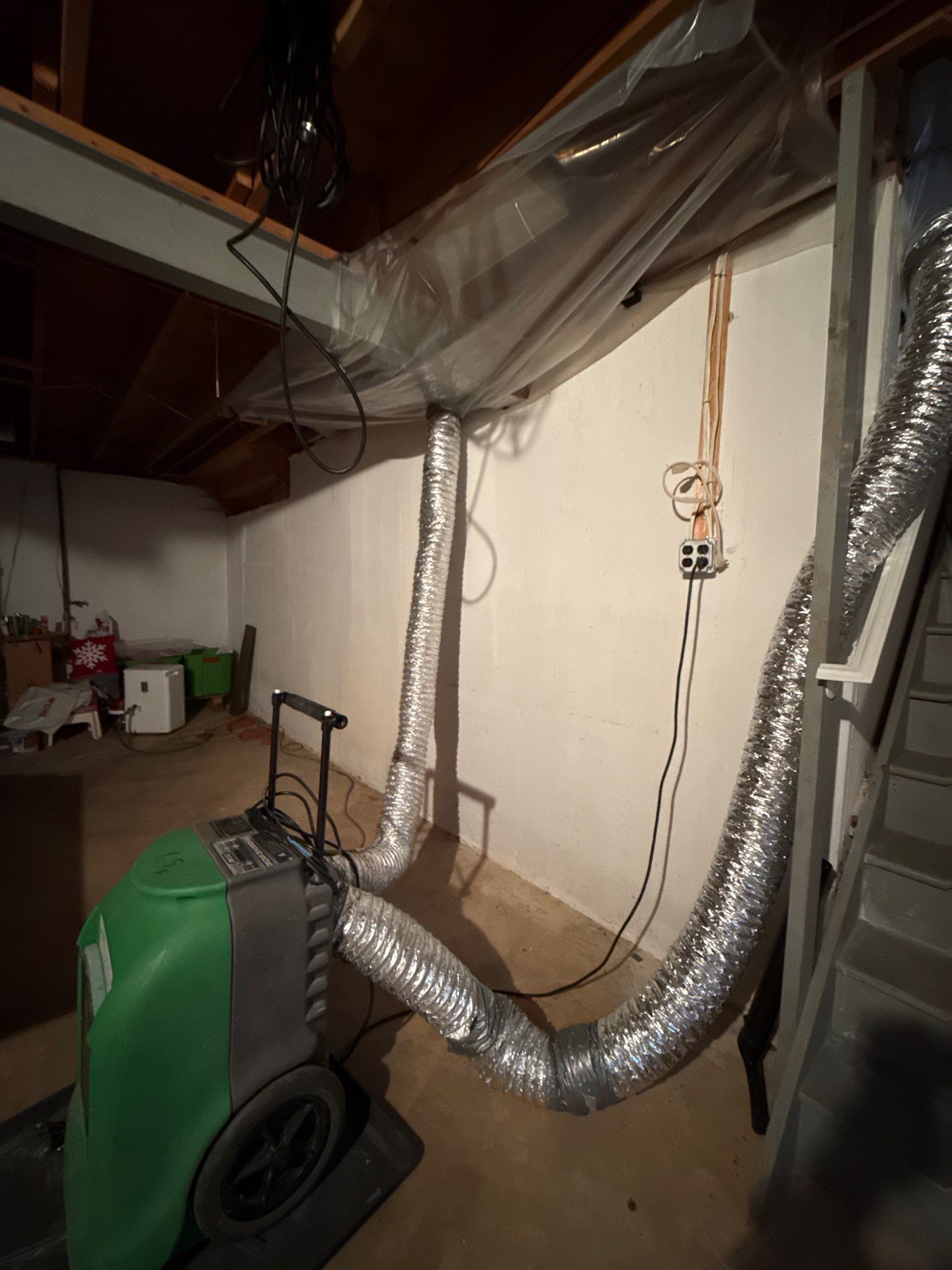 Drywall replacement framing installed after water extraction and structural drying in Silver Spring restoration.