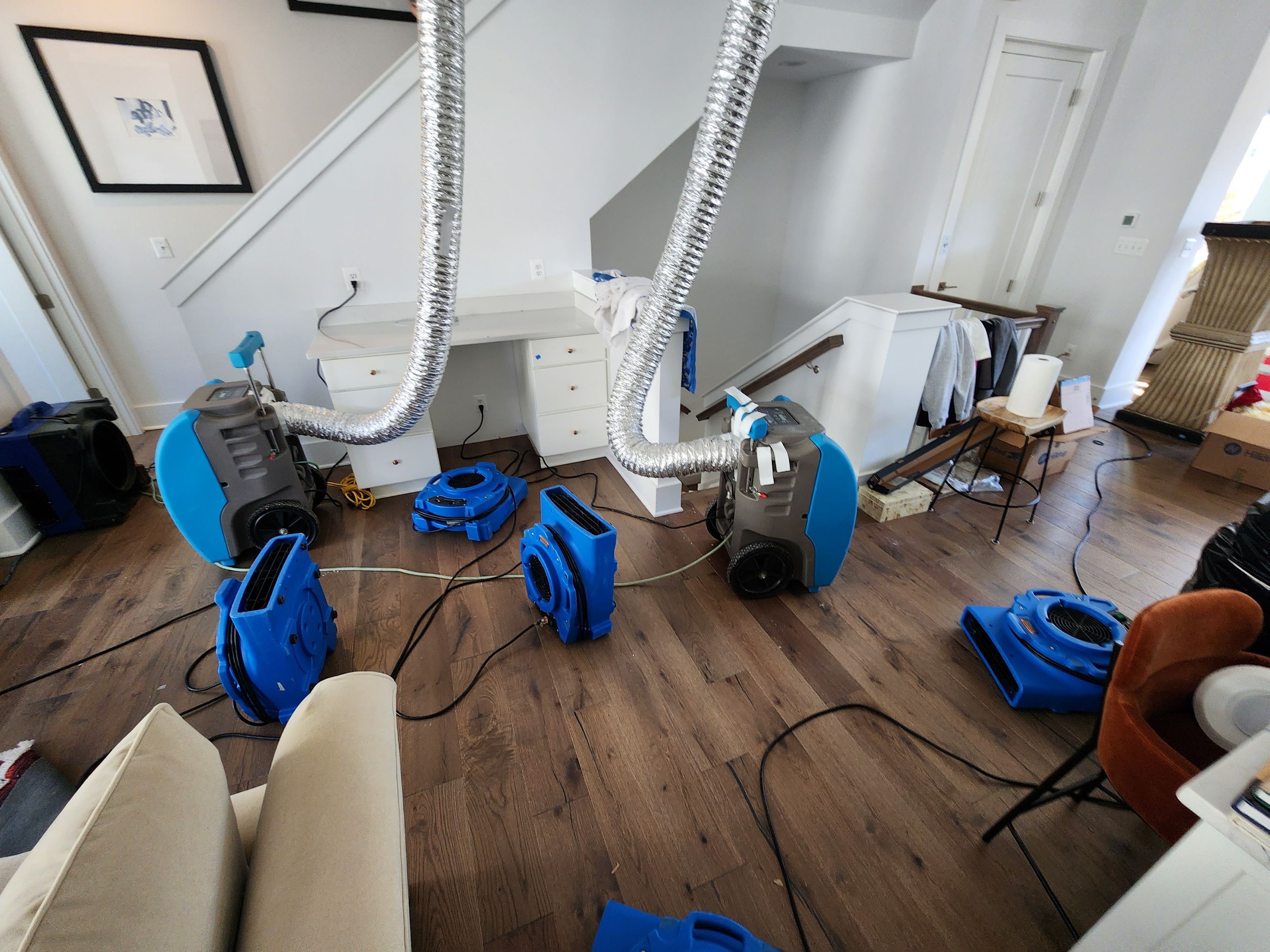 Completed water damage restoration in Bethesda, dried and sanitized space ready for occupancy.