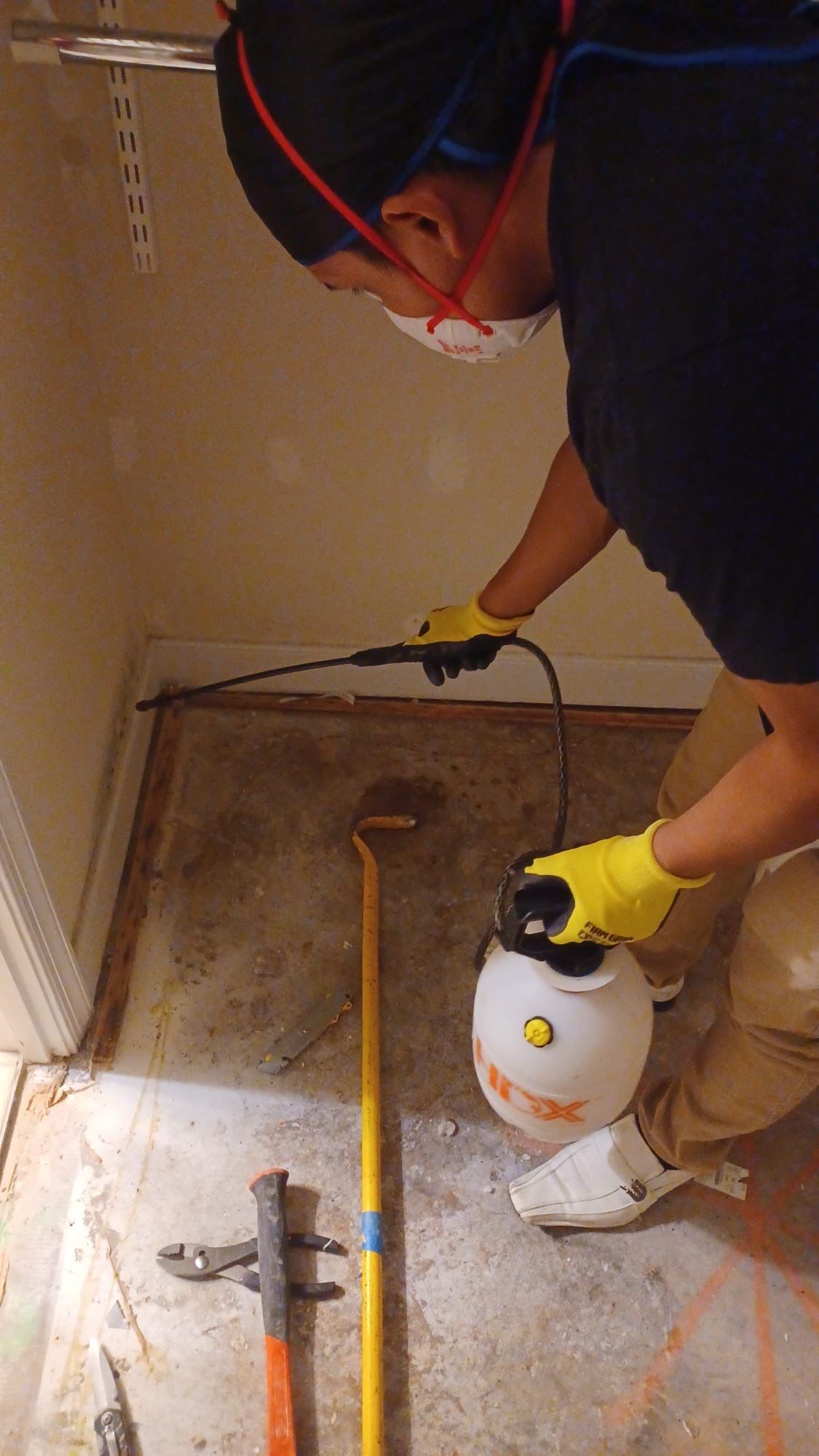 Final-stage dehumidification and flooring remediation nearing completion of water damage restoration work.