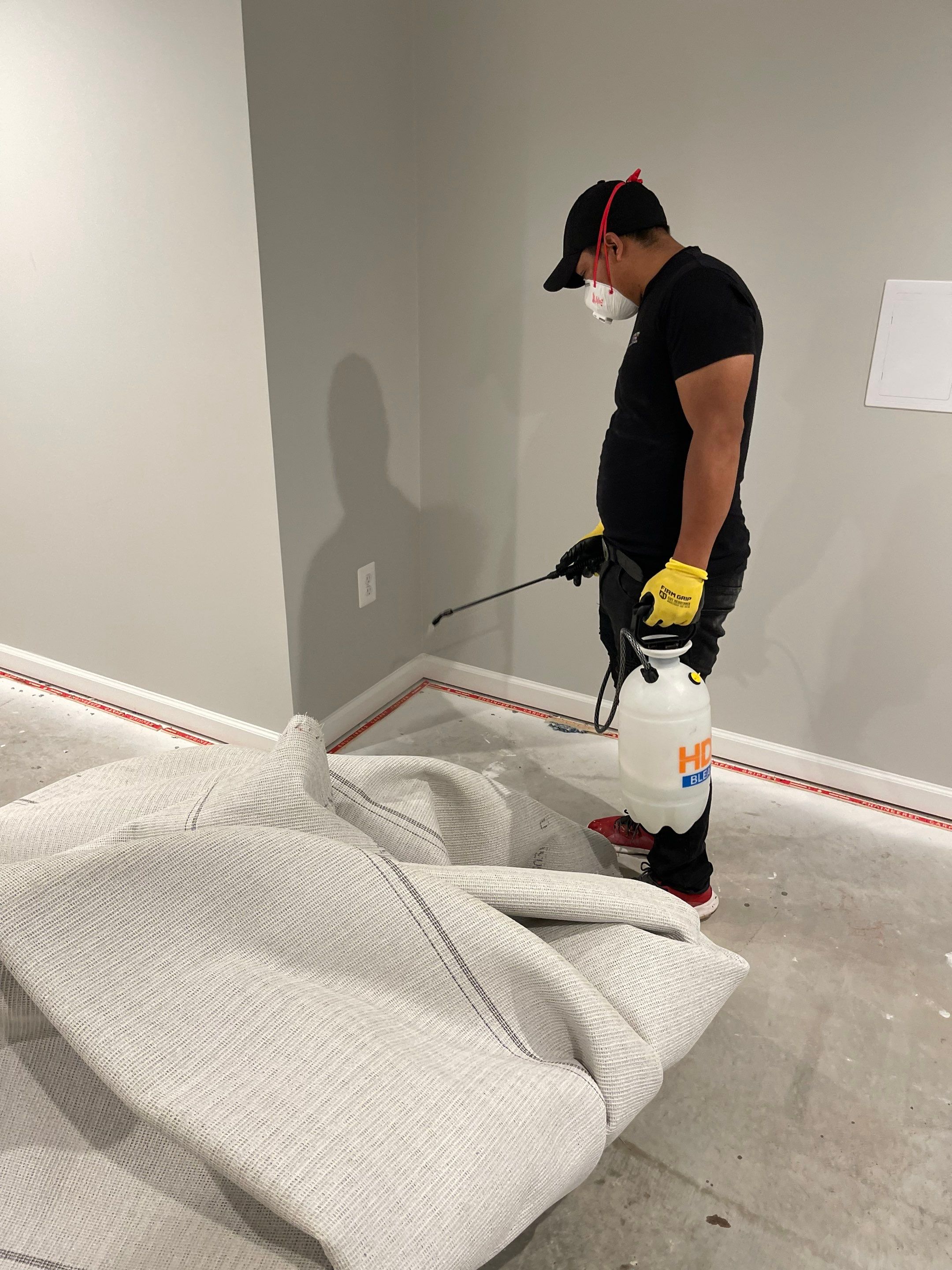 Dehumidification equipment positioned during mid-stage water damage drying process.