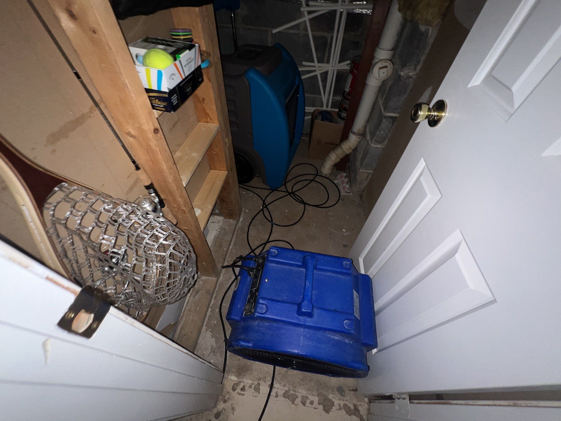 Ceiling damage assessment and preparation for repair following water damage mitigation.