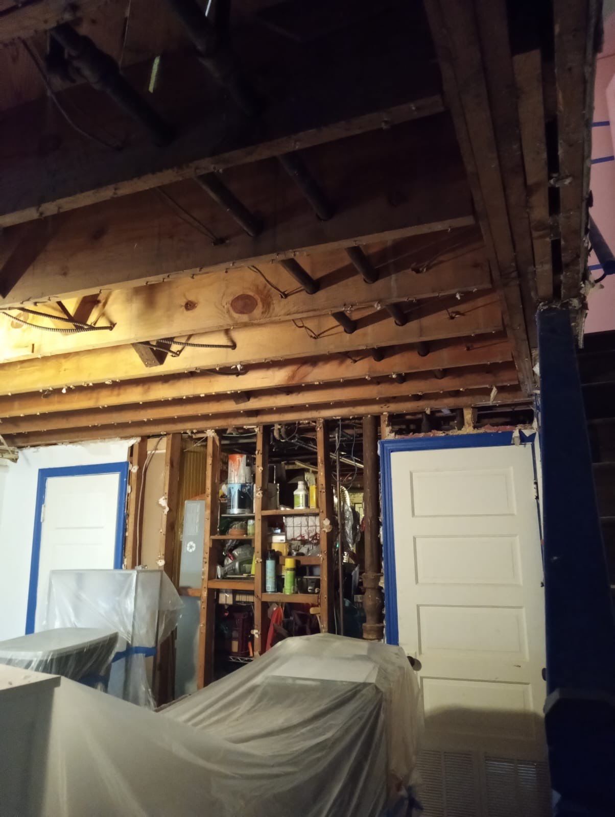 Standing water extraction and dehumidification equipment deployed during mold remediation in Washington.