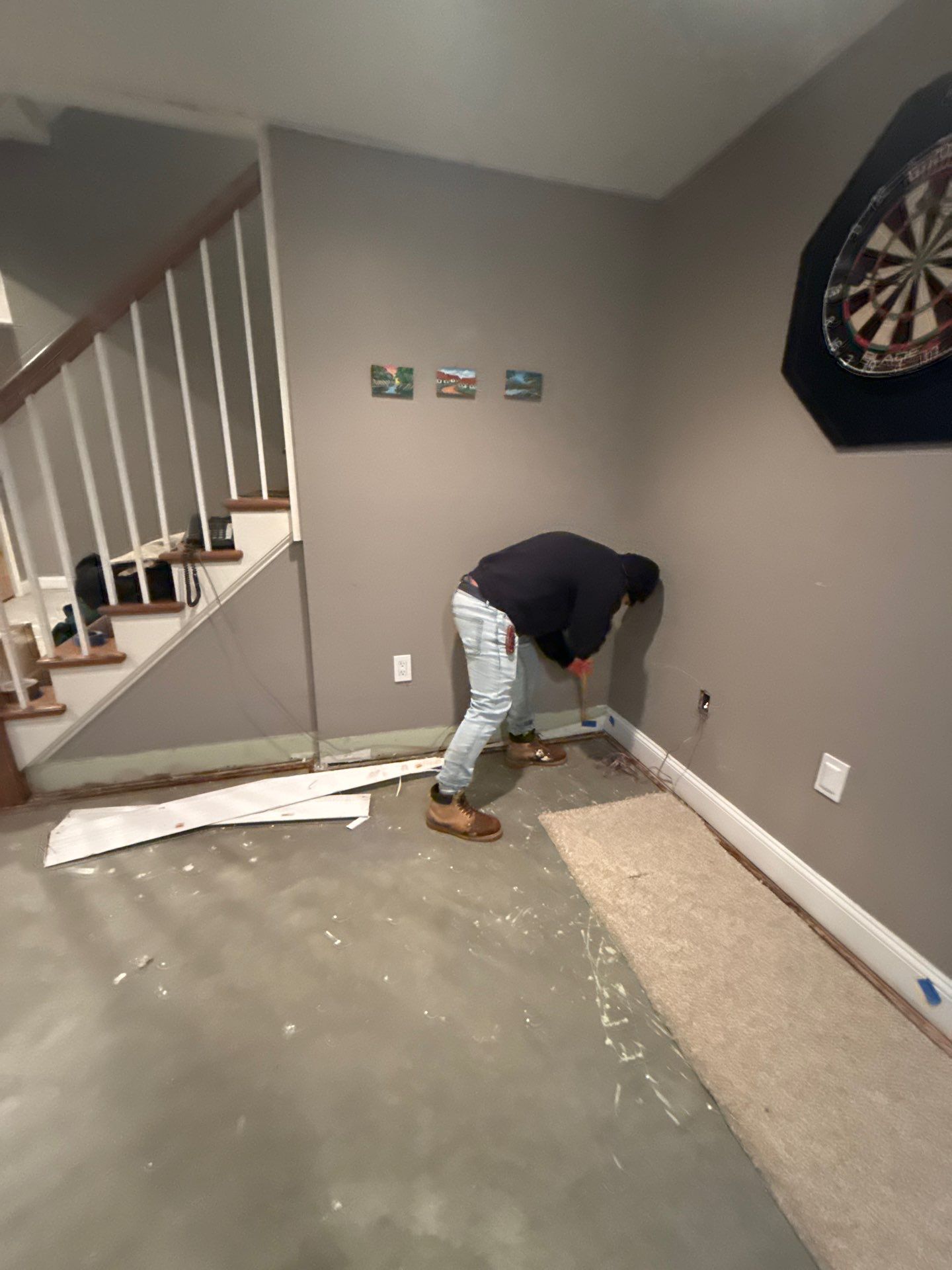 Containment and antimicrobial treatment underway during mid-stage mold remediation work.