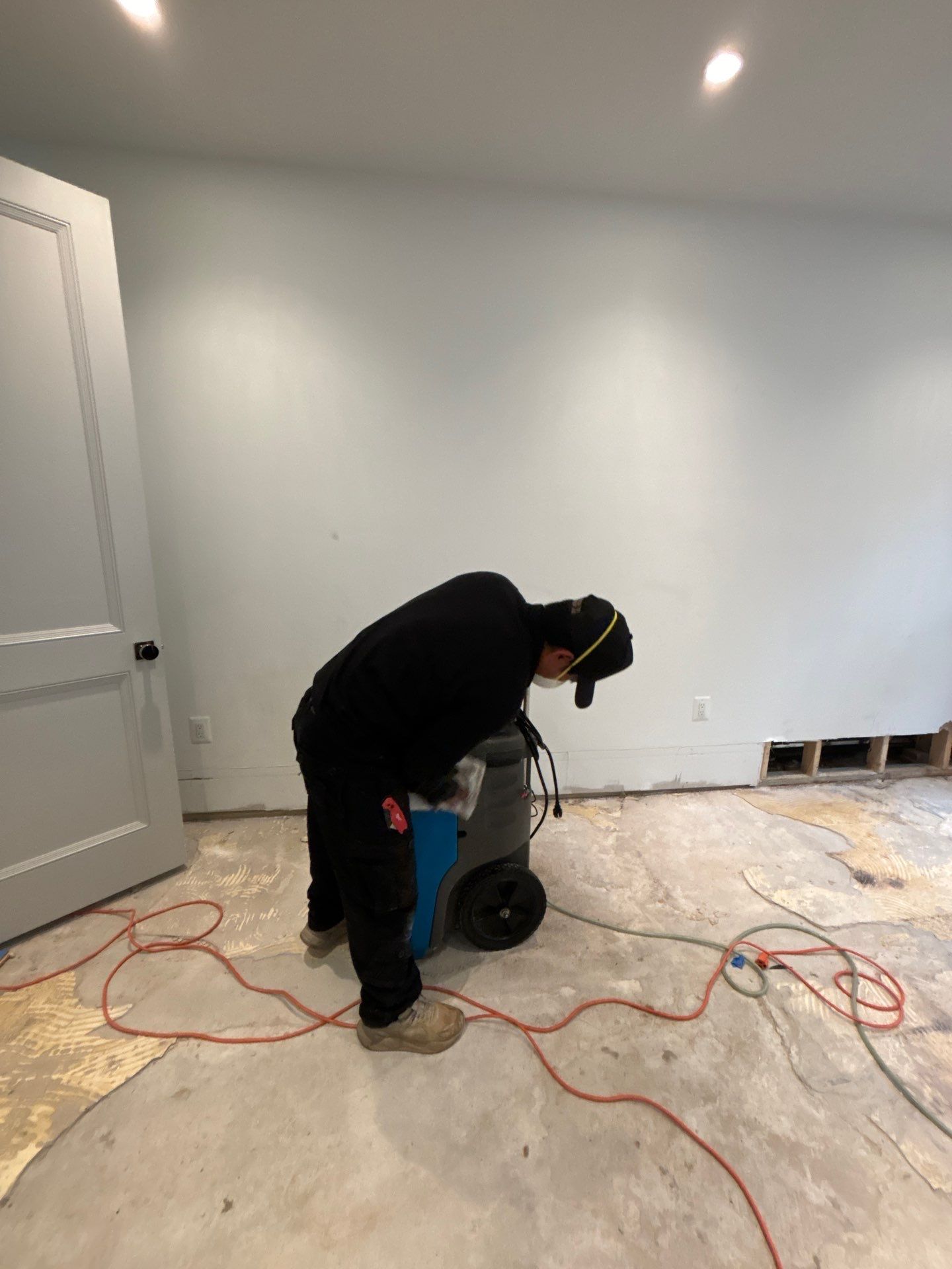 Moisture mapping and containment barriers in place during mold remediation work.