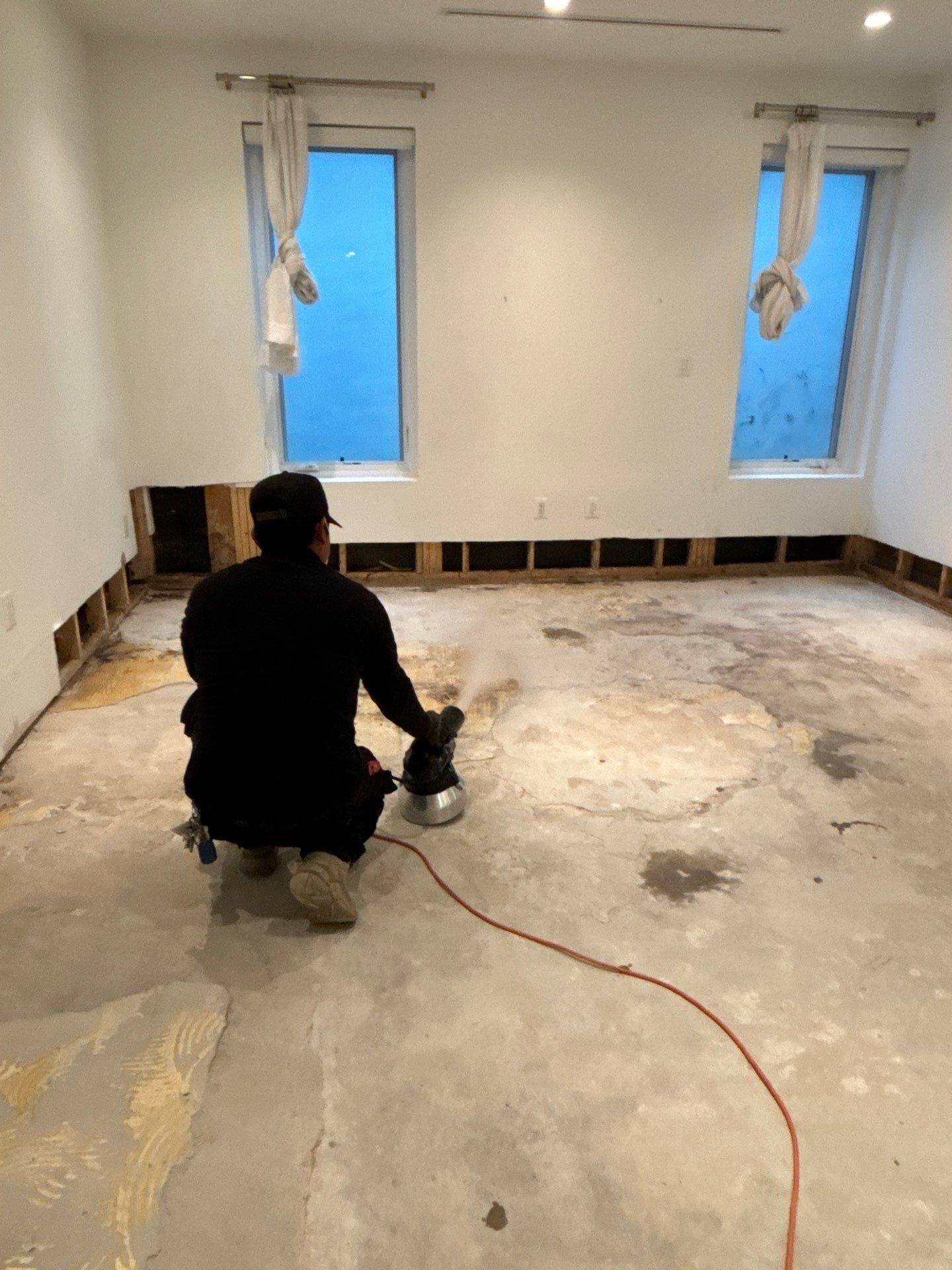 Sanitizing application to structural surfaces as part of water damage restoration protocol.