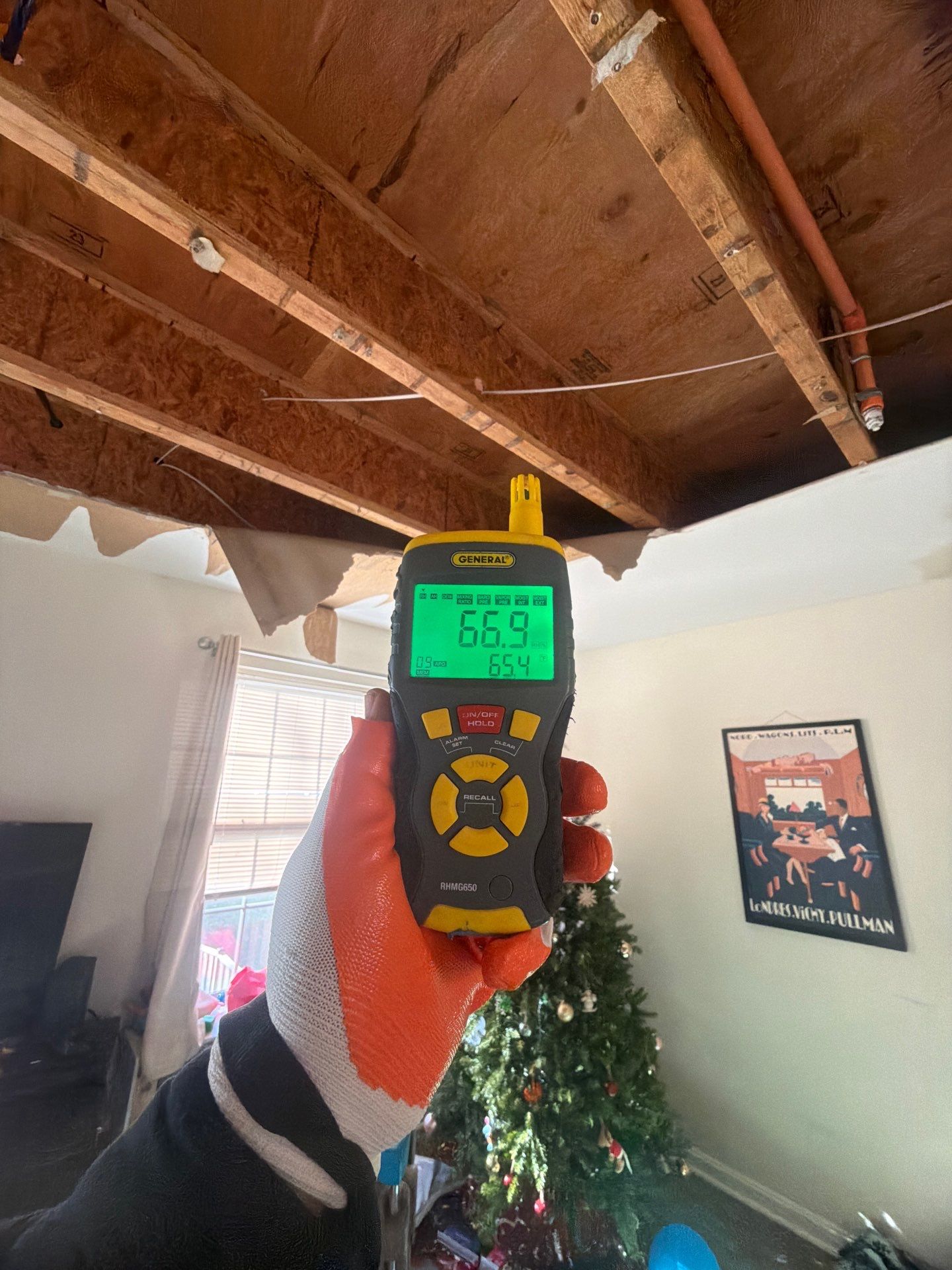 Moisture monitoring during active drying phase of mold remediation in Hillcrest Heights.
