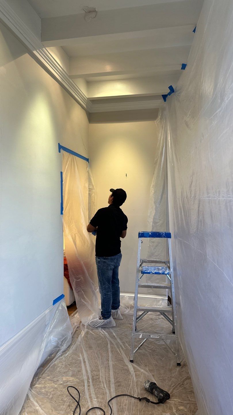 Structural drying in progress with dehumidifiers and air movers during mold remediation.