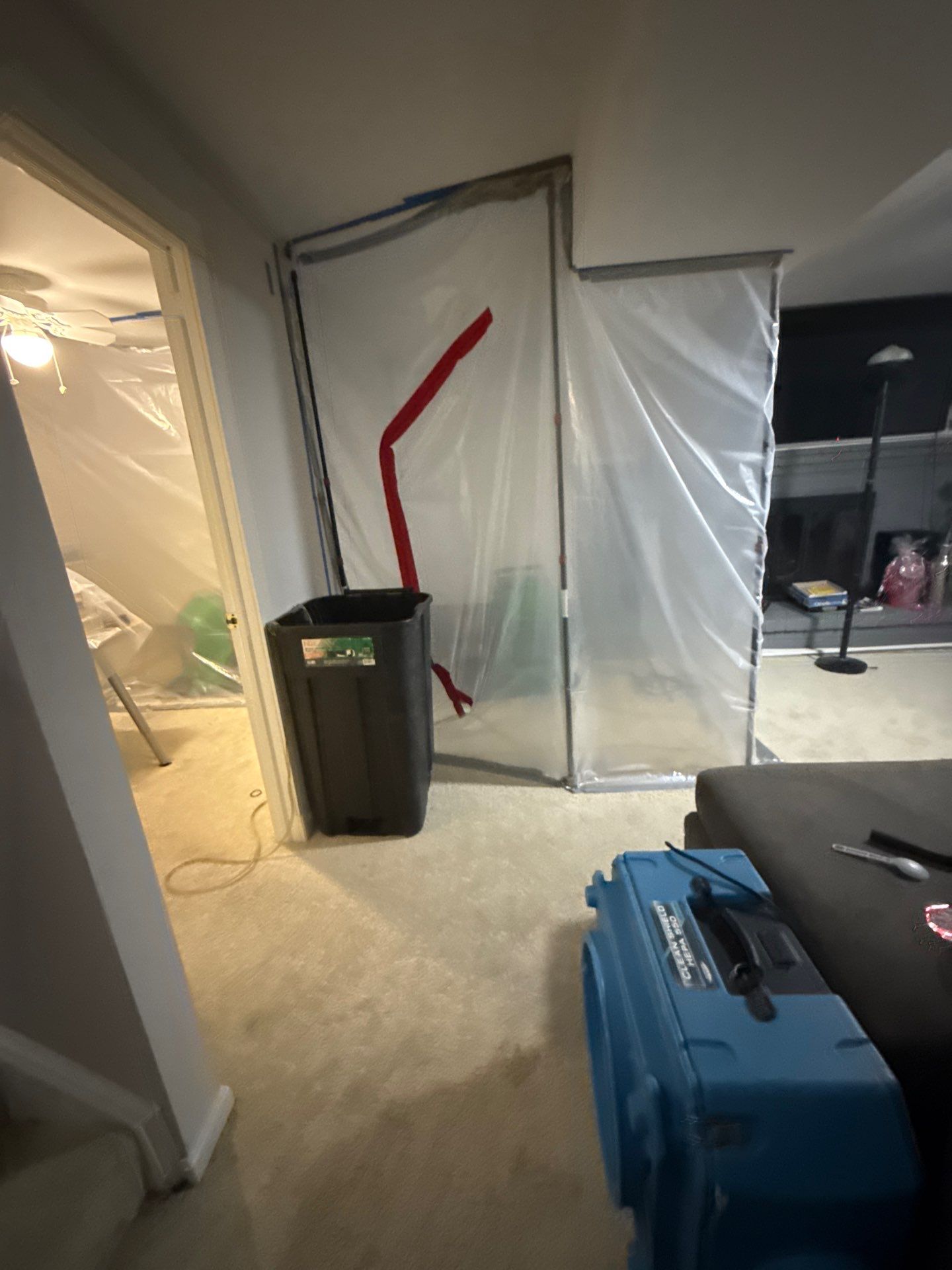 Standing water extraction underway during mold remediation in Bowie, removing moisture from affected areas.