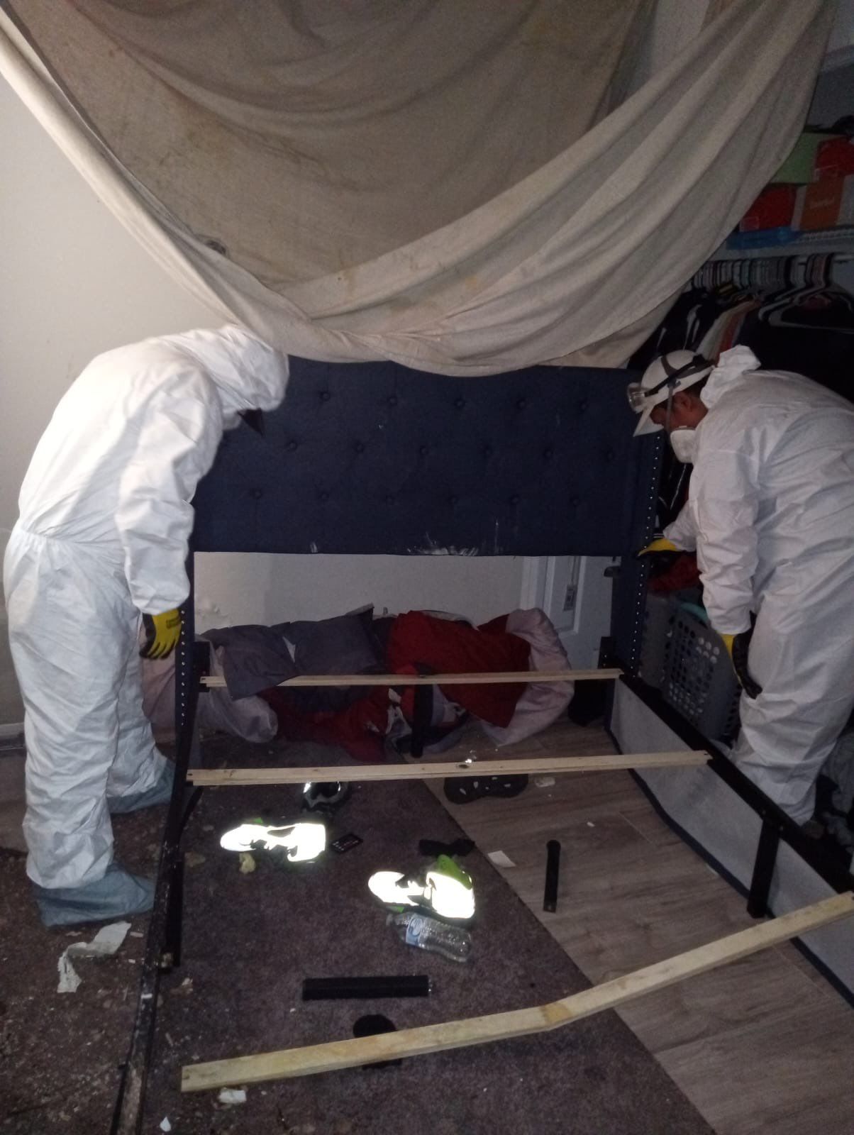Dehumidification units operating as part of structural drying phase in Washington mold remediation work.