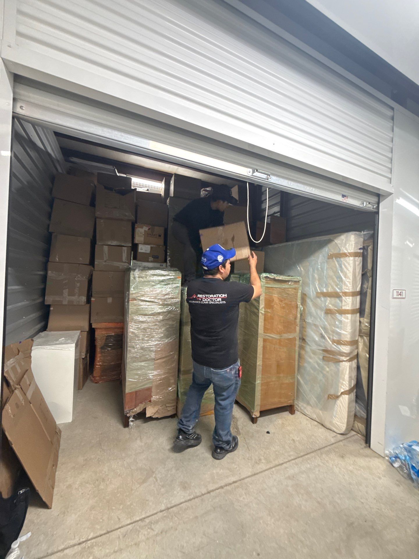 Contents protection measures and equipment arrangement during active remediation work.