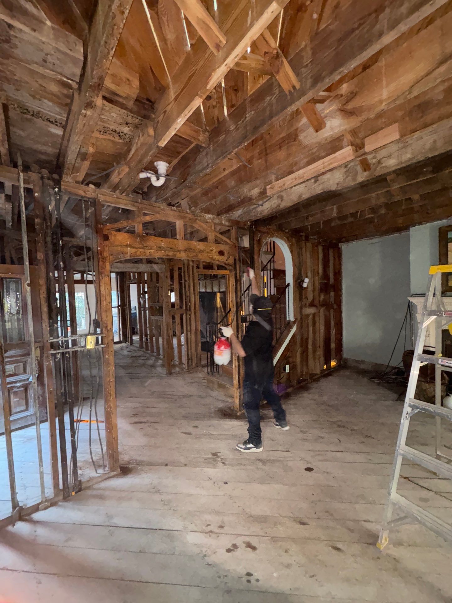 Mid-stage progress showing equipment placement and structural drying advancement.