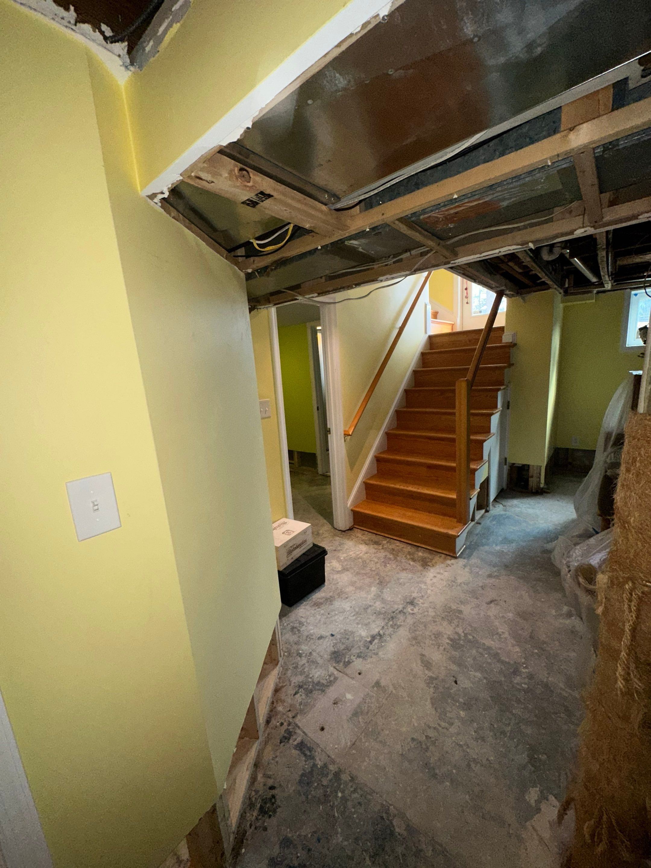 Dried structural cavity ready for ceiling restoration and final remediation closure.