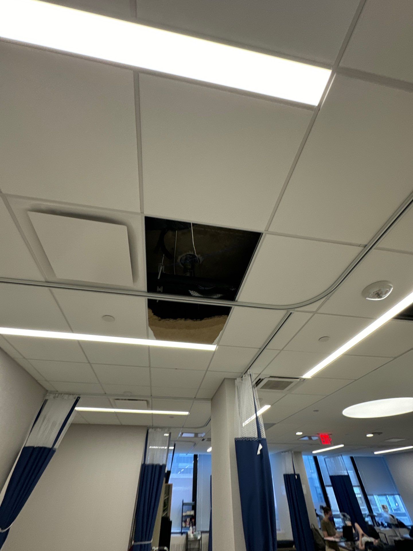 Structural drying phase with dehumidifiers and air movers positioned throughout affected space.