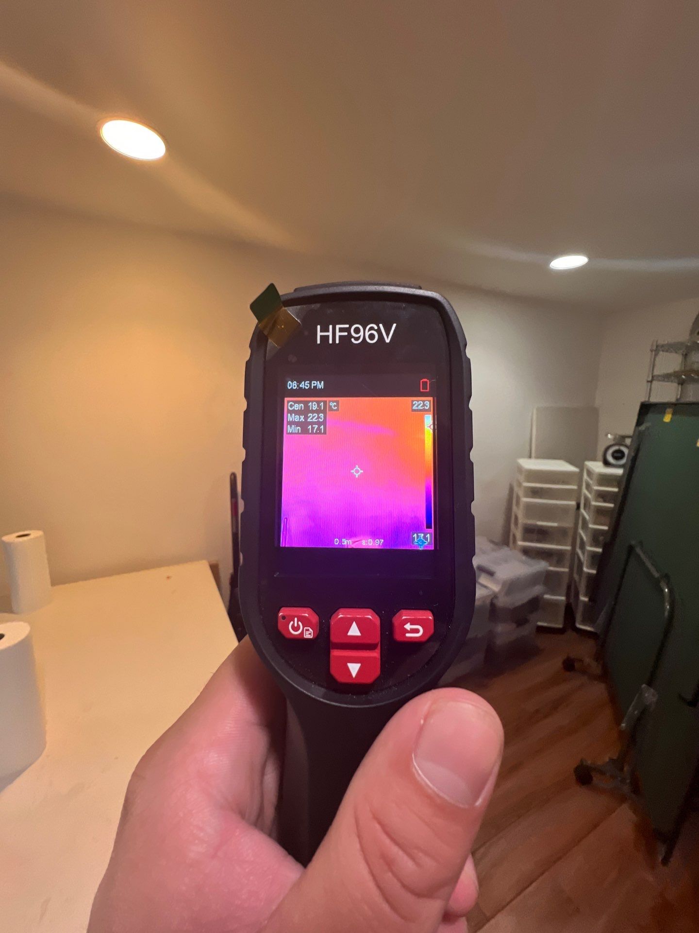 Thermal imaging inspection reveals moisture patterns along baseboards during Chevy Chase mold remediation assessment.