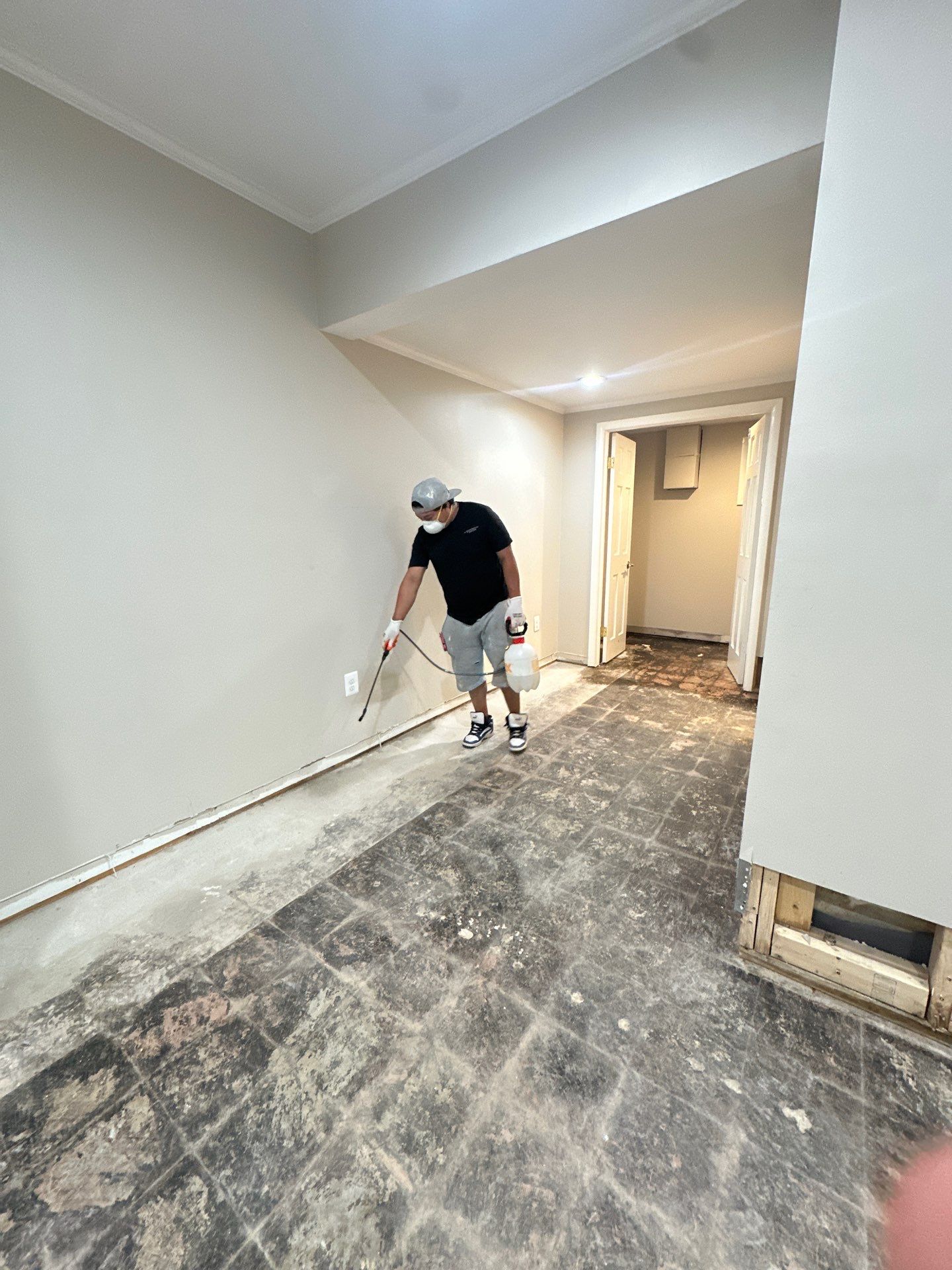 Continued dehumidification and drying phase with equipment monitoring moisture removal from remediated spaces.