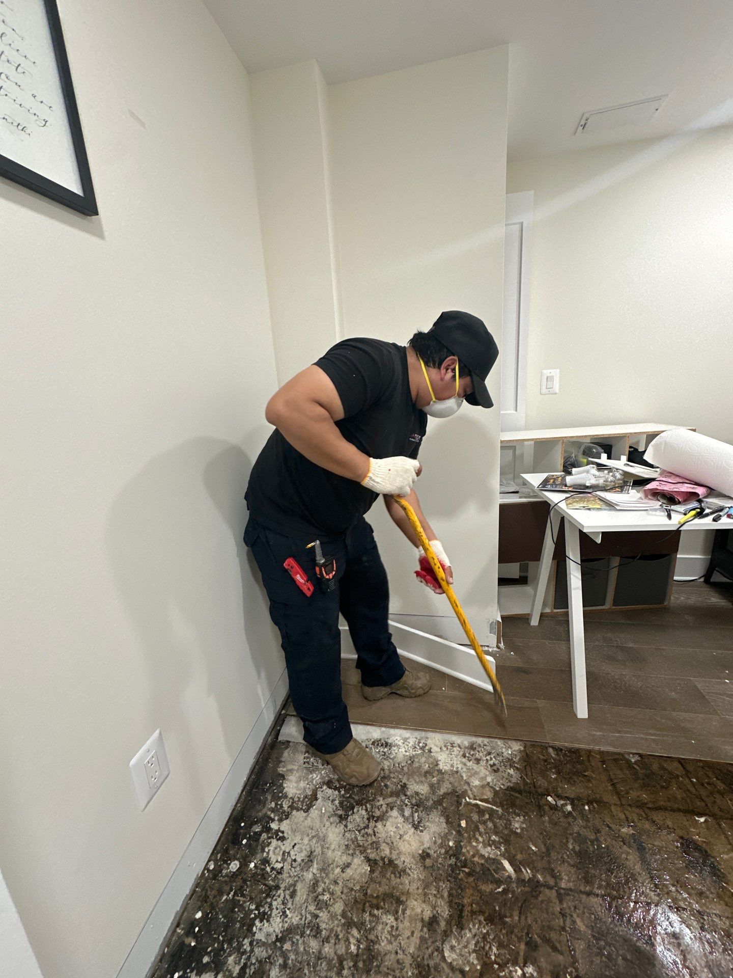 Containment barrier erected around mold remediation work in Wheaton-Glenmont home.
