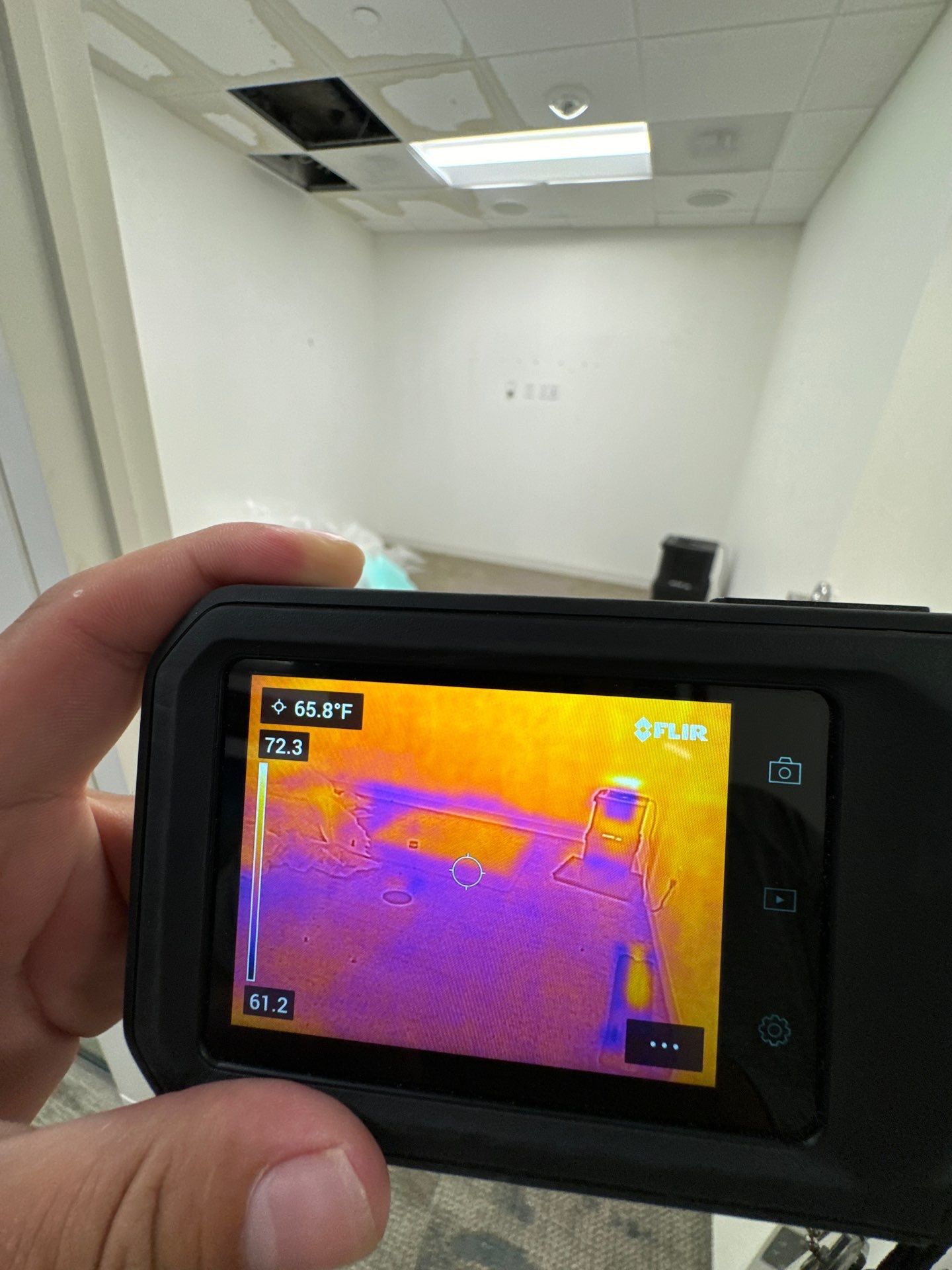 Dehumidification equipment positioned for structural drying during mold remediation process.