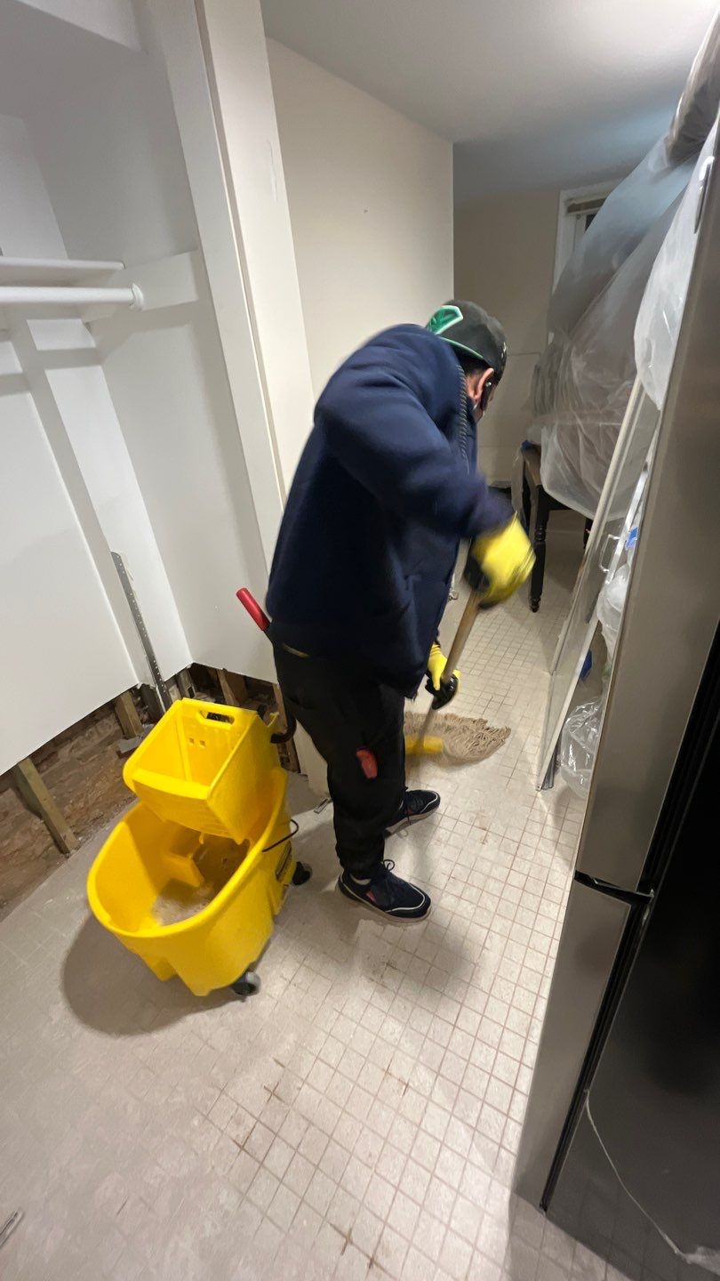 Containment and sanitizing underway in the affected area during remediation work.