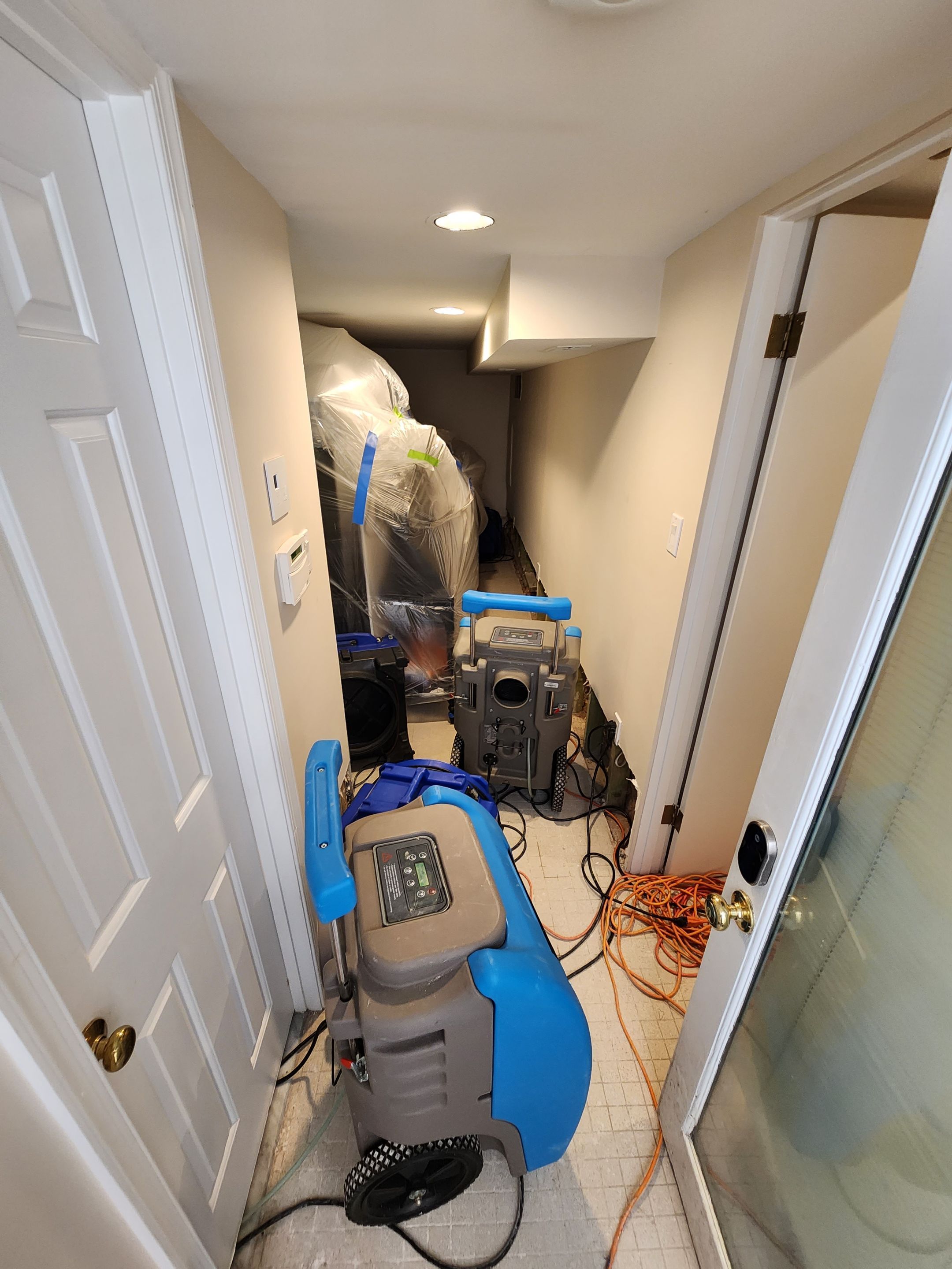 Final inspection after water removal, drying, and sanitizing complete the remediation.