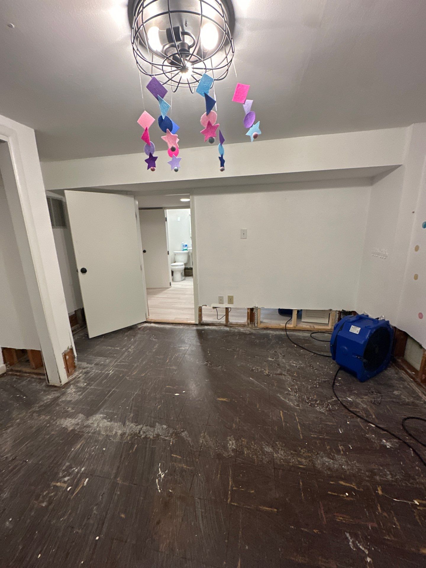 Drying phase complete, structural materials prepared for final remediation and flooring replacement.