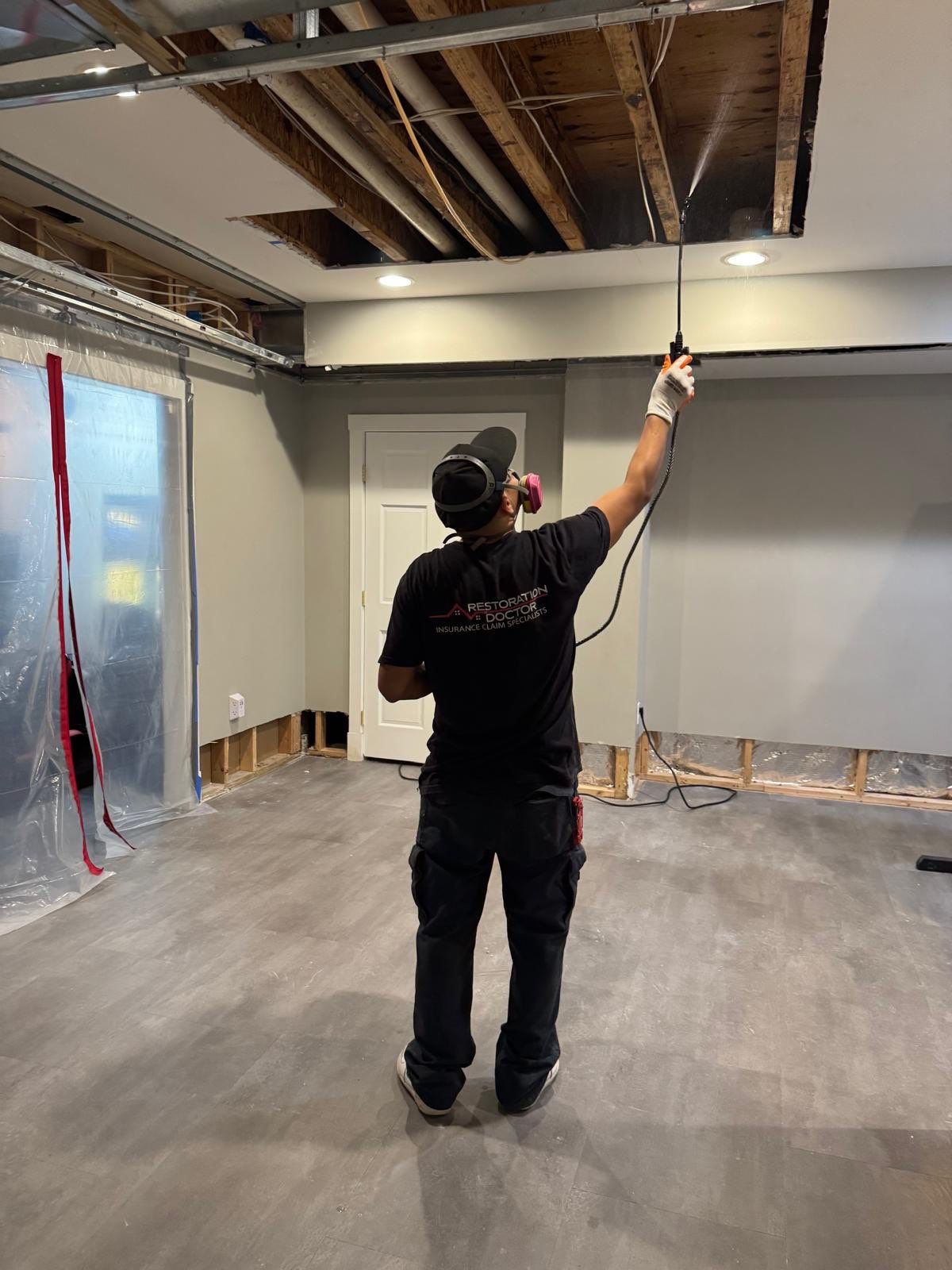 Thermal imaging moisture inspection documenting affected areas during water damage mitigation.