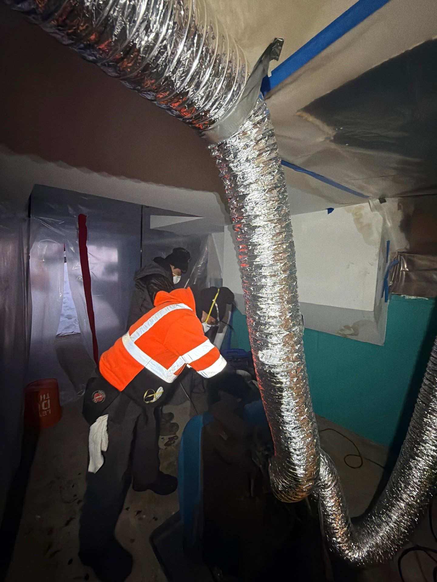 Structural drying equipment positioned to remove moisture from affected areas.